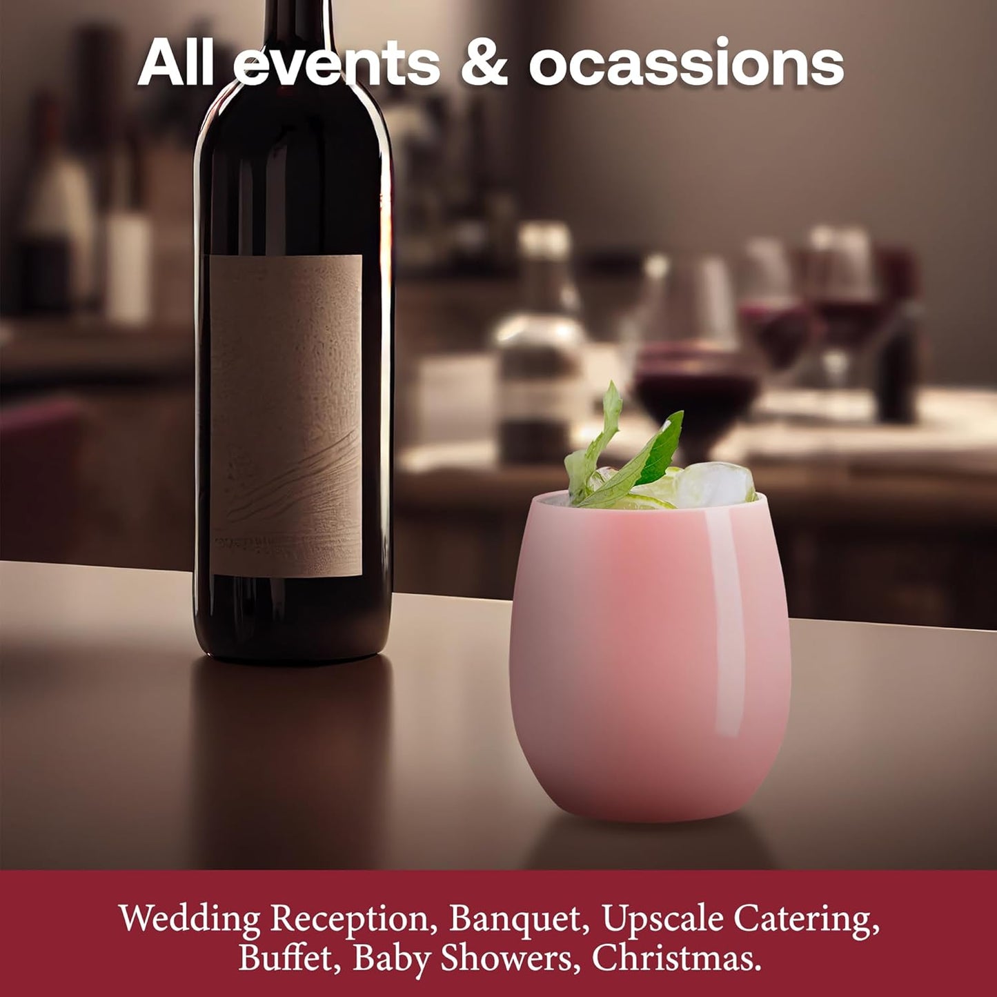 Smarty Had A Party 64 Glasses 12 oz. Solid Pink Elegant Stemless Plastic Wine Glasses, Disposable Drinkware, Plastic Wine Glasses for Parties