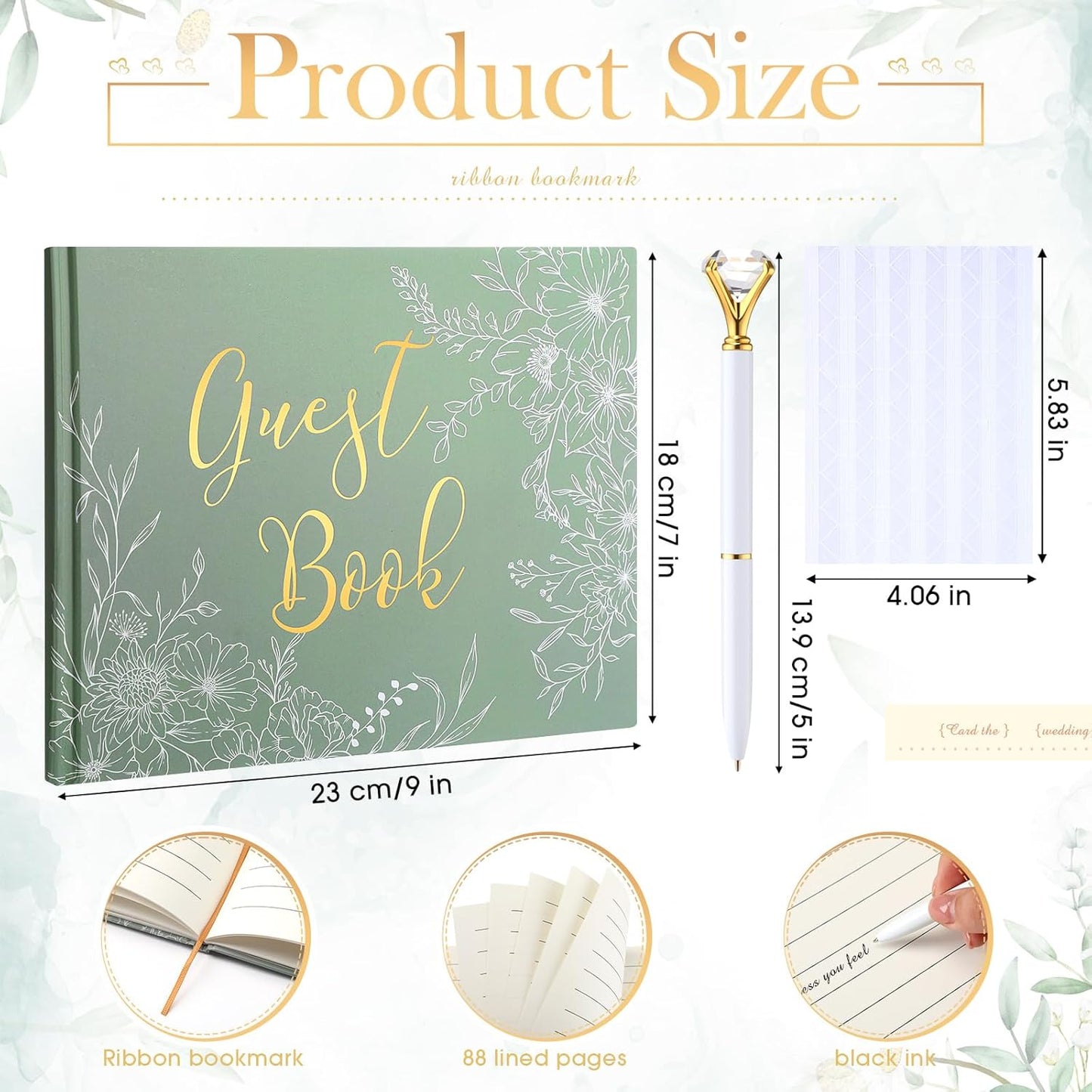 Wedding Guest Book Personalized Photo Guestbook to Sign at Reception Wedding Guest Sign in Book Photo Album Hard Cover 88 Lined Pages for Baby Shower Birthday Anniversary Party(Sage Green)