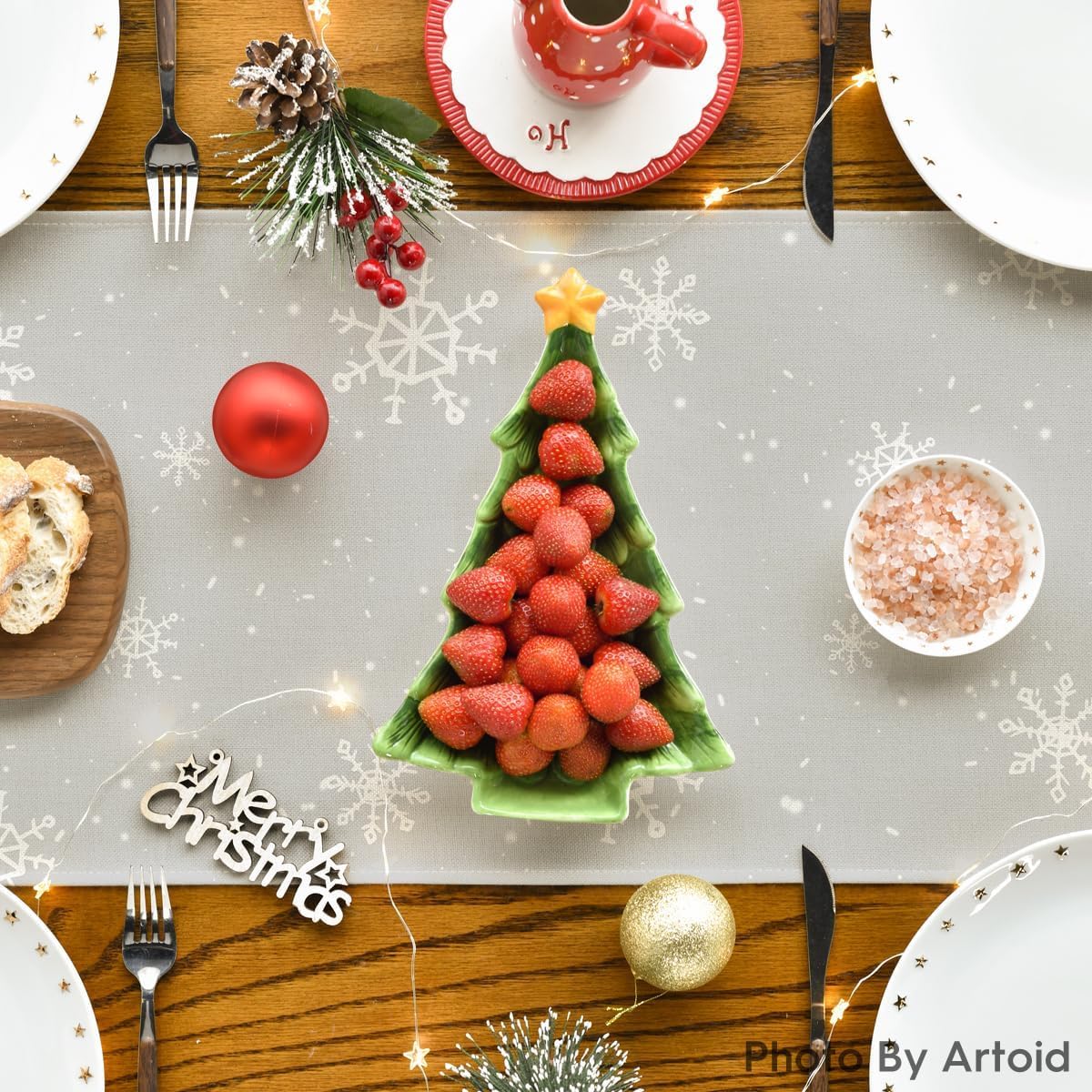 Artoid Mode Grey Snowman Snowflake Let it Snow 2PCS Christmas Table Runner, Seasonal Winter Kitchen Dining Table Decor for Home Party 13x72 Inch