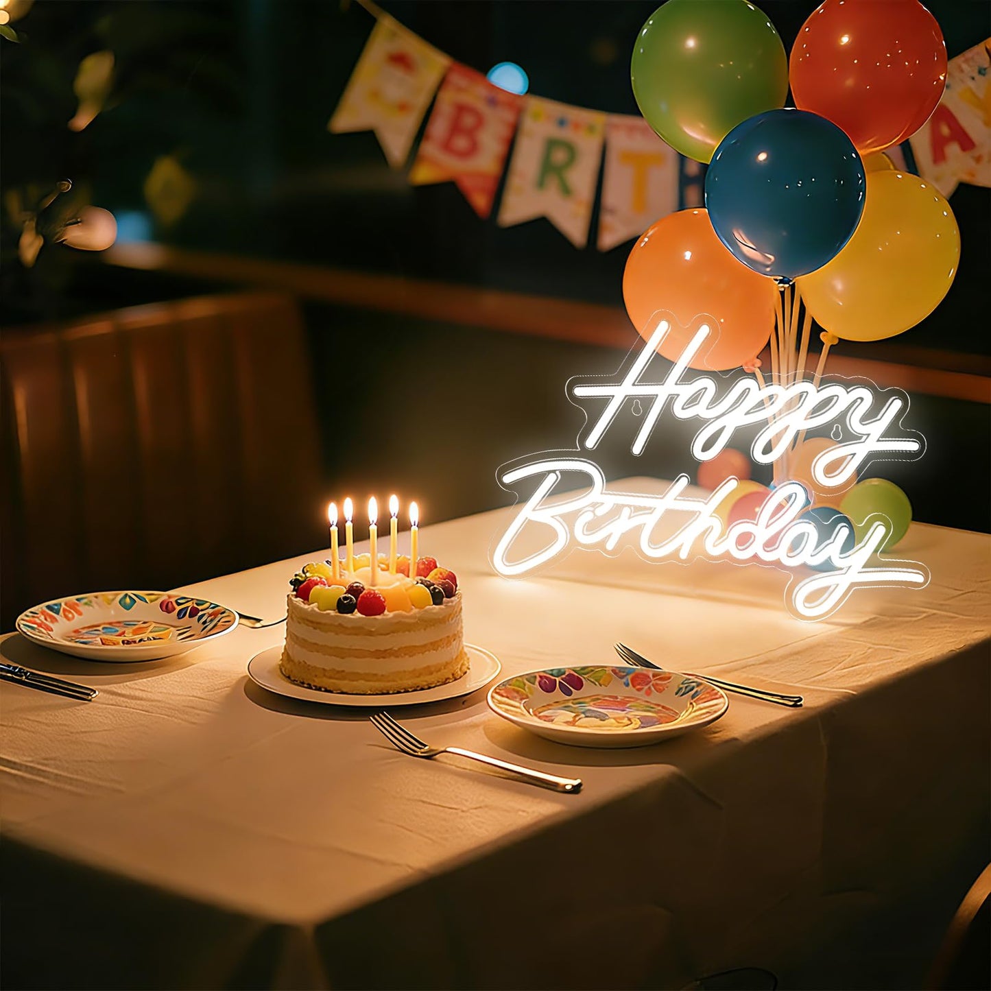 Happy Birthday Neon Sign for Wall Decor, LED Happy Birthday Light Up Sign, Dimmable LED Birthday