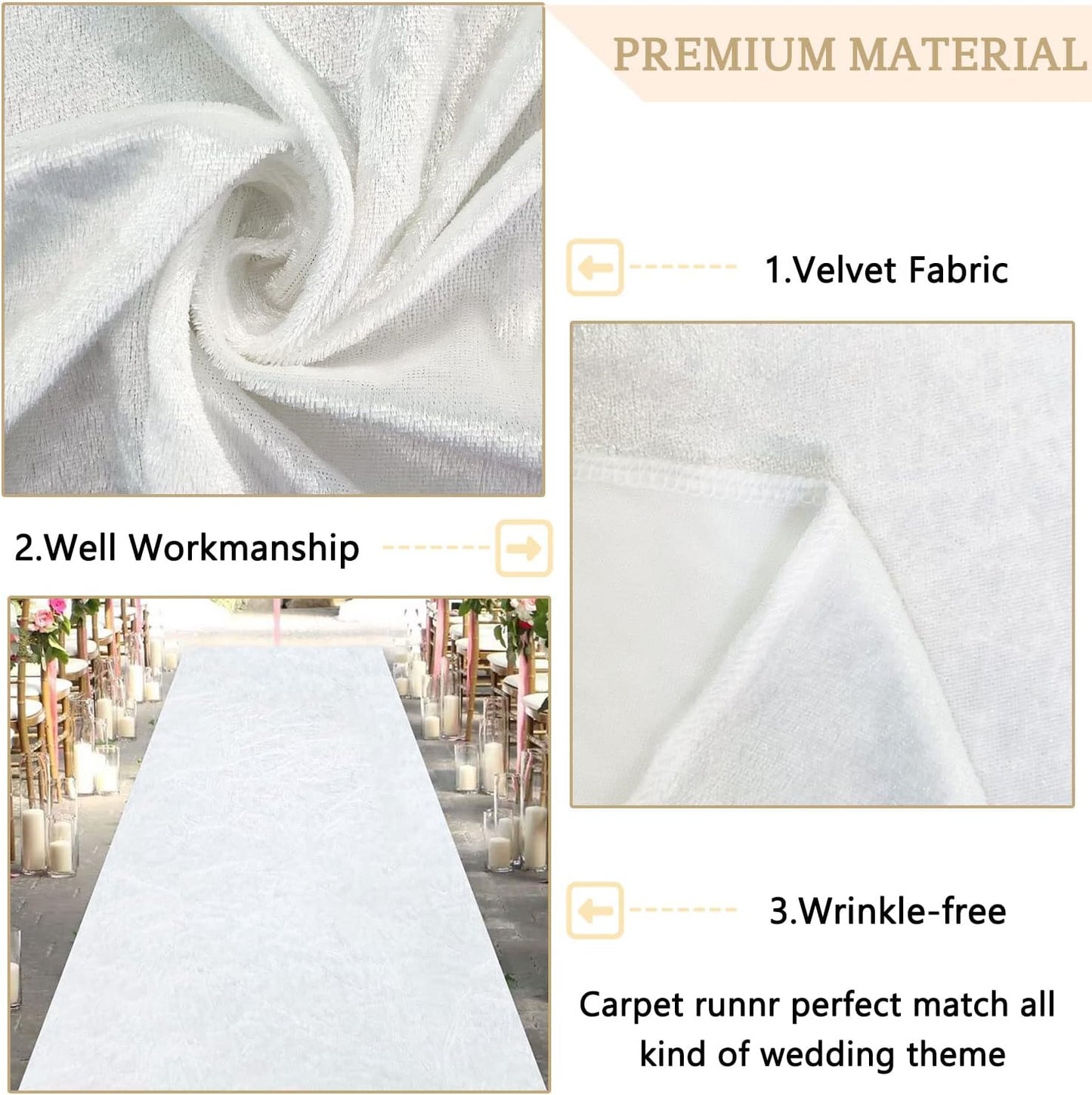 MODFUNS White Aisle Runner for Wedding Ceremony 4FTx25FT Velvet Fabric Runway Rug Wedding Runner Aisle Indoor Outdoor Carpet for Party Runners Carpet with Carpet Tapes Birthday Anniversary Runners