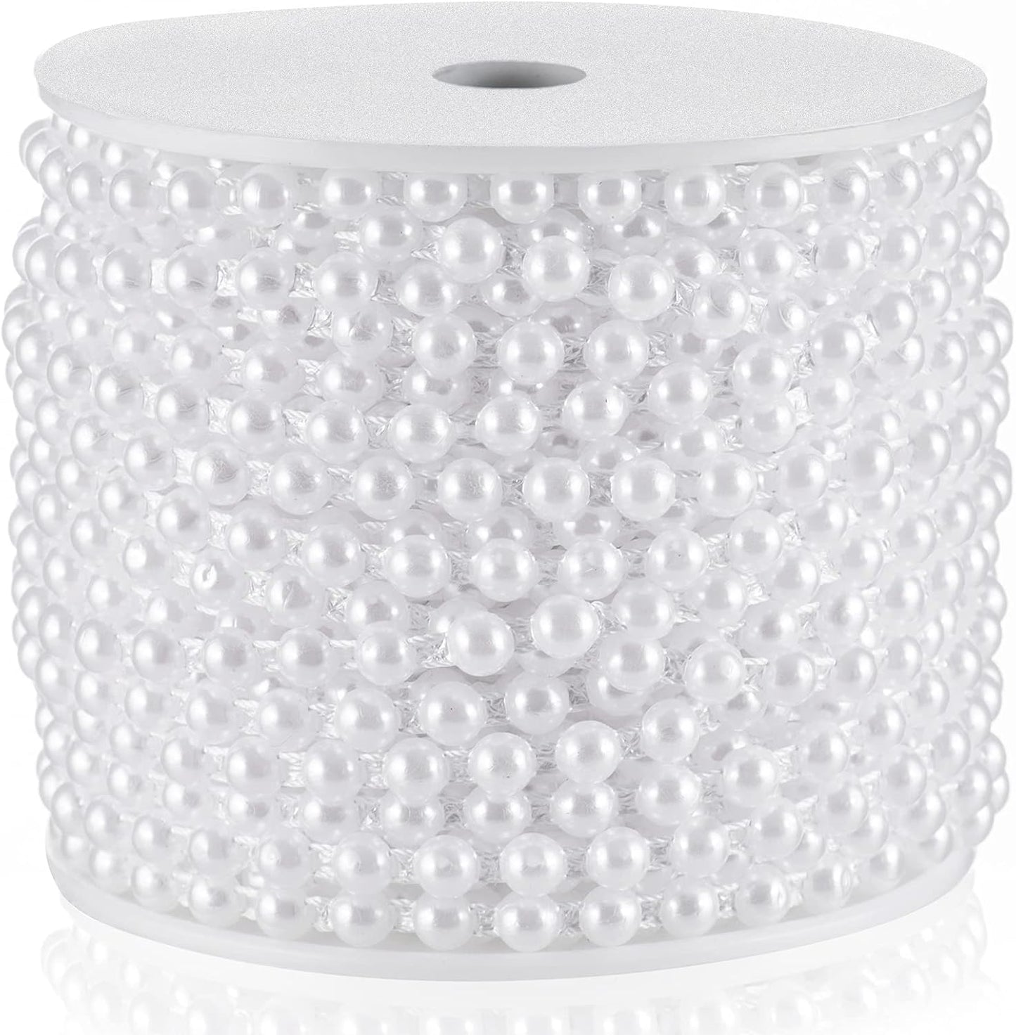 Half-Round Pearl Bead Garland String 27 Yards, 6MM Flat Pearl Beaded Spool Roll Crafts for Wedding Party Decoration(White)