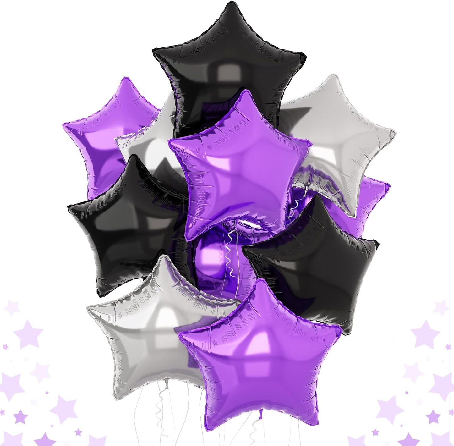 Purple Black Star Balloons 18Inch Lavender Purple Silver and Black Pentagram Foil Balloon 12Pcs Violet Stars Shape Foil Helium Balloon for Girls Women Birthday Graduation Halloween Cartoon Party Decor
