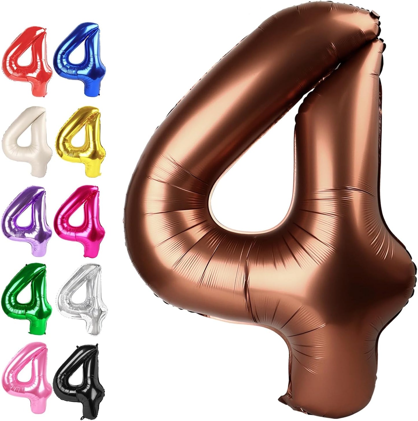 40 Inch Dark Brown Large Number 4 Balloons, Giant Foil Number Four 14 24 34 40 44 Balloons, Coffee Brown Mylar Big Balloon for Anniversary Graduation Decorations