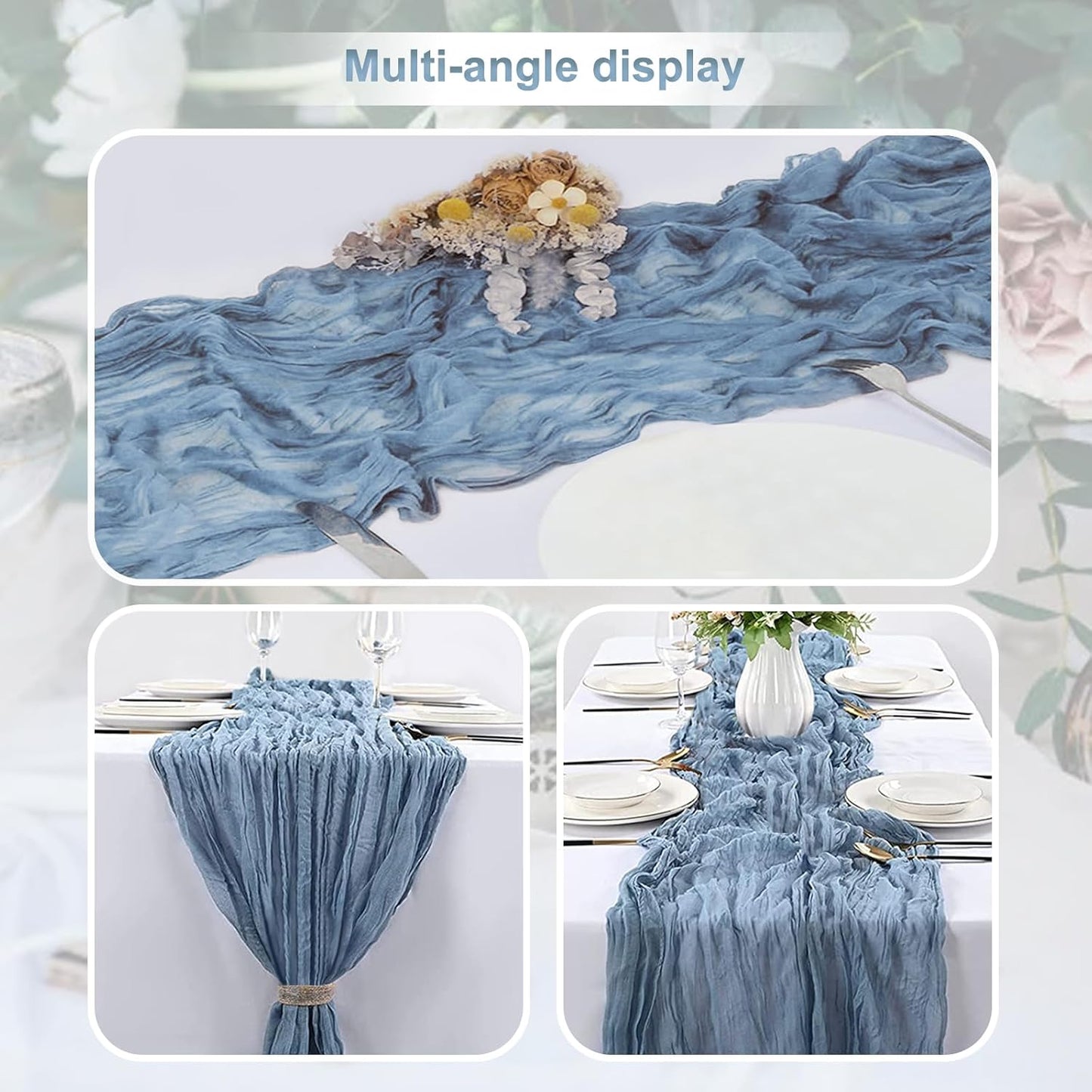 1 Pack Dusty Blue Cheesecloth Table Runner 35x120 Inch 10Ft Rustic Gauze Cheese Cloth Table Runner Sheer Cheesecloth Table Runners for Wedding Party Bridal Shower Decoration