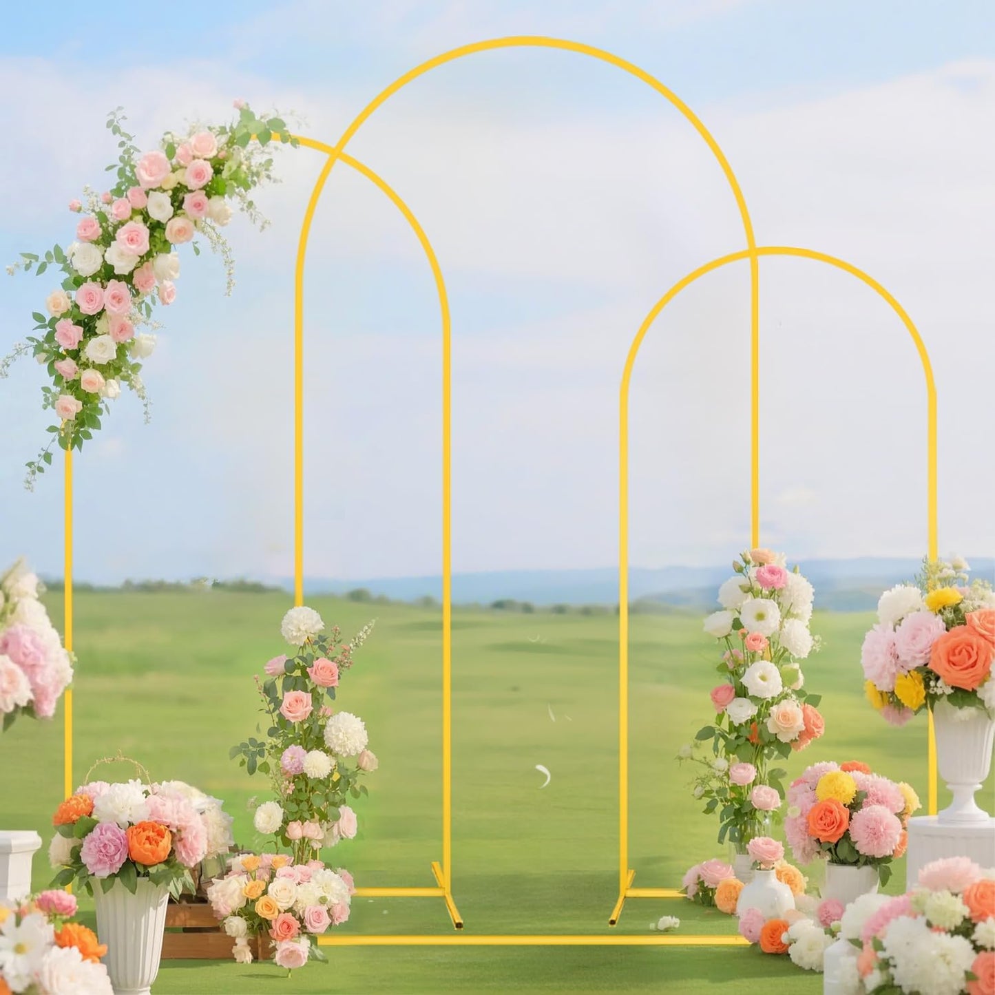 FUHSY Arch Stand and Covers Set of 3 (7.2FT, 6.6FT, 6FT) Wedding Arch Backdrop Stand with Brown Arches Cover Metal Balloon Arched Stand Frame for Birthday Party Ceremony Bridal Baby Shower Decorations