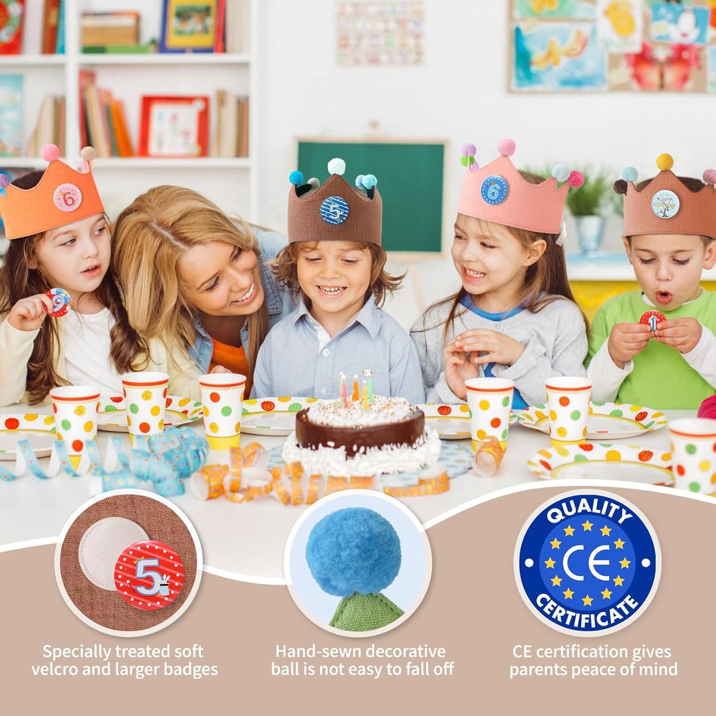 Reusable Birthday Crown with Numbers,Kids Birthday Hat Fabric Crown Pertain Kids Boy Toddler Girl Baby Bday Hats