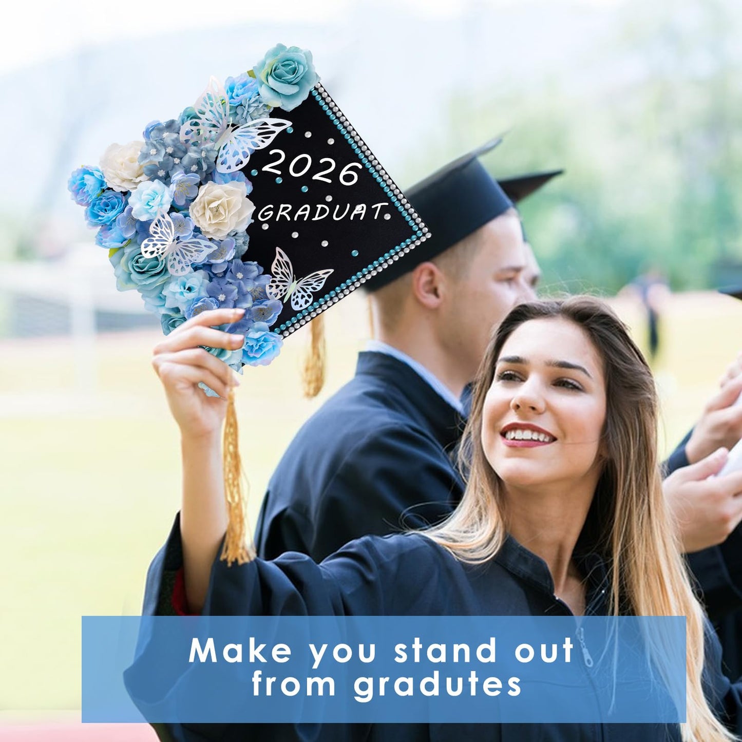 60 PCS Graduation Cap Decorations Kit 2026 with 3D Butterflies & Flowers