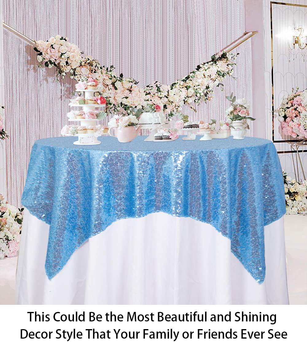 ShinyBeauty Sequin Tablecloth Square 54x54-Inch Baby Blue Table Cloths for Round Table Light Blue Sequin Fabric Tablecloth Overlay Glitter Tablecloth Linen for Parties Small Square Tablecloth