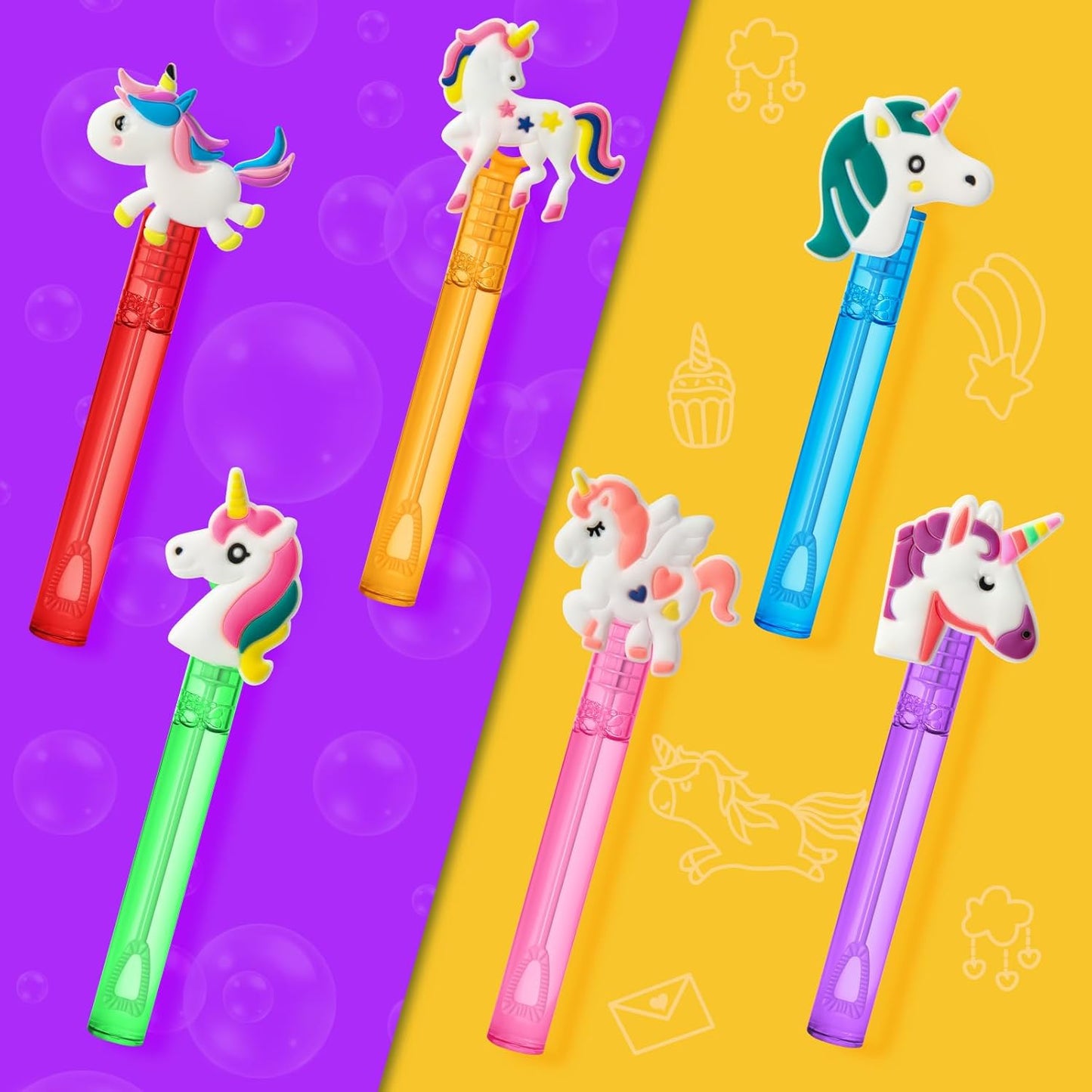 AFZMON 24 Unicorn Party Favors Bubble Wands for Kids, Rainbow Horse Mini Bubbles Wand Toys, Rainbow Theme Birthday Party Supplies Goodie Gift Bag Stuffers Pinata Classroom Prizes