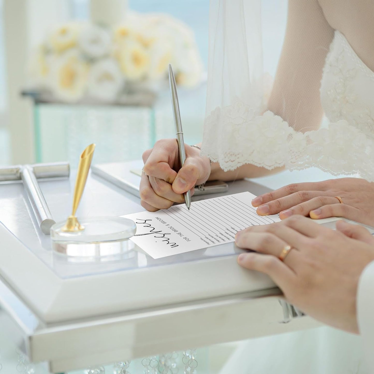 Bridal Shower Games, Wishes for The Newlyweds, 25Pcs Minimalist White Double-Sided Bridal Game Cards, Wedding Shower Games for Guests, Engagement Bachelorette Party Supplies - A23