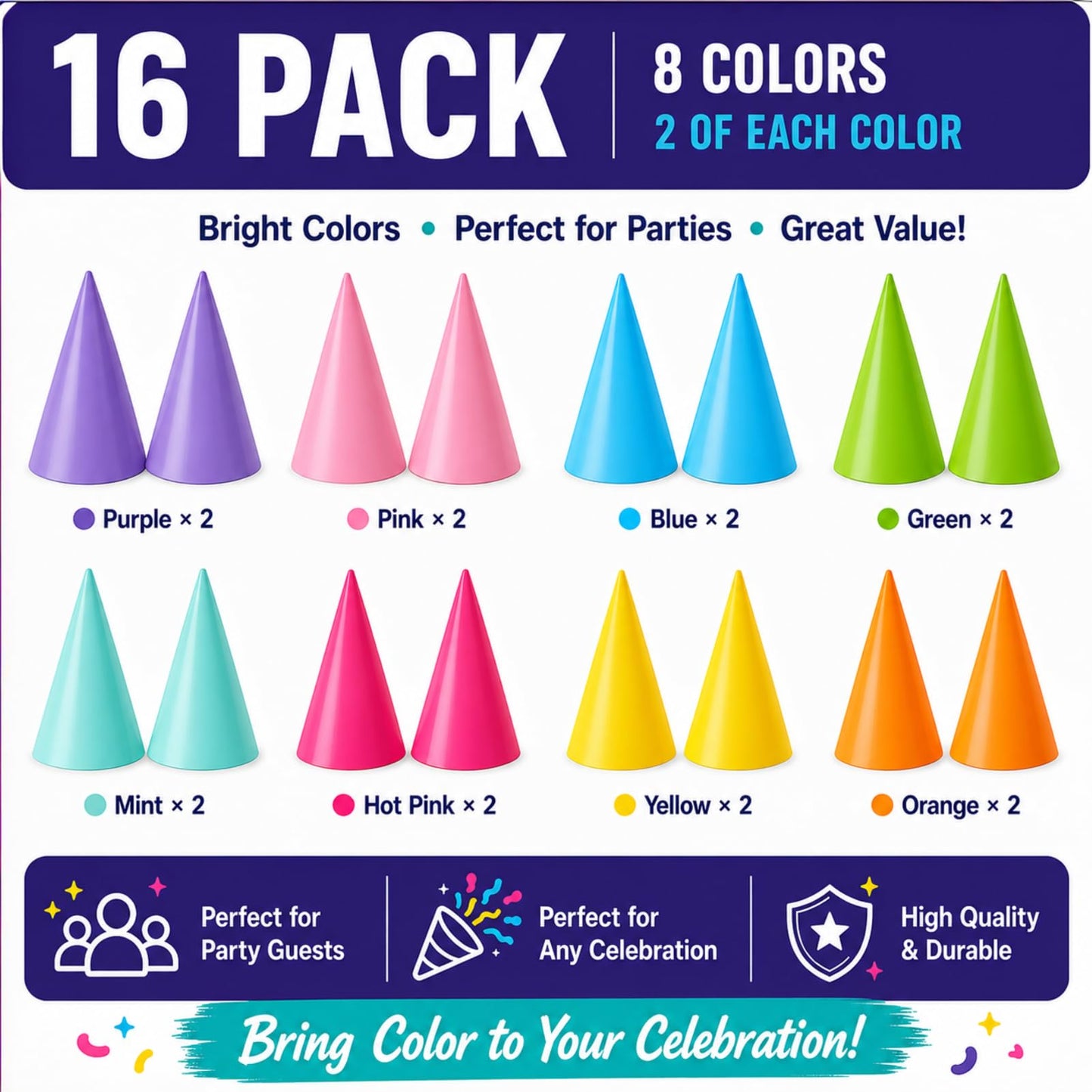 Fvumhlaoog 16PCS Pre-Assembled Party Hats for Kids|Birthday Hats for Adults