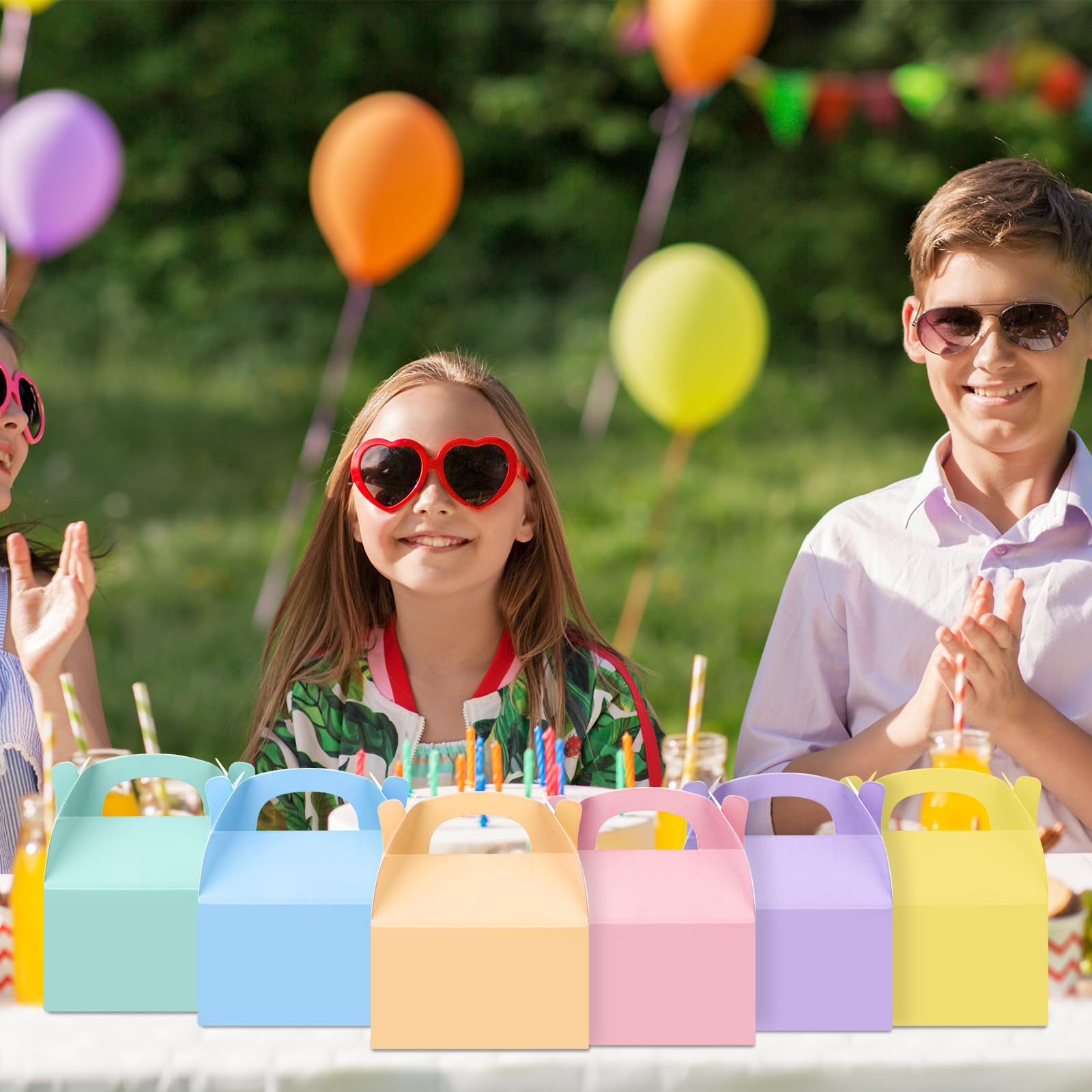 24 Pcs Pastel Party Favor Treat Boxes, Colorful Paper Candy Gift Gable Boxes for Party Favors