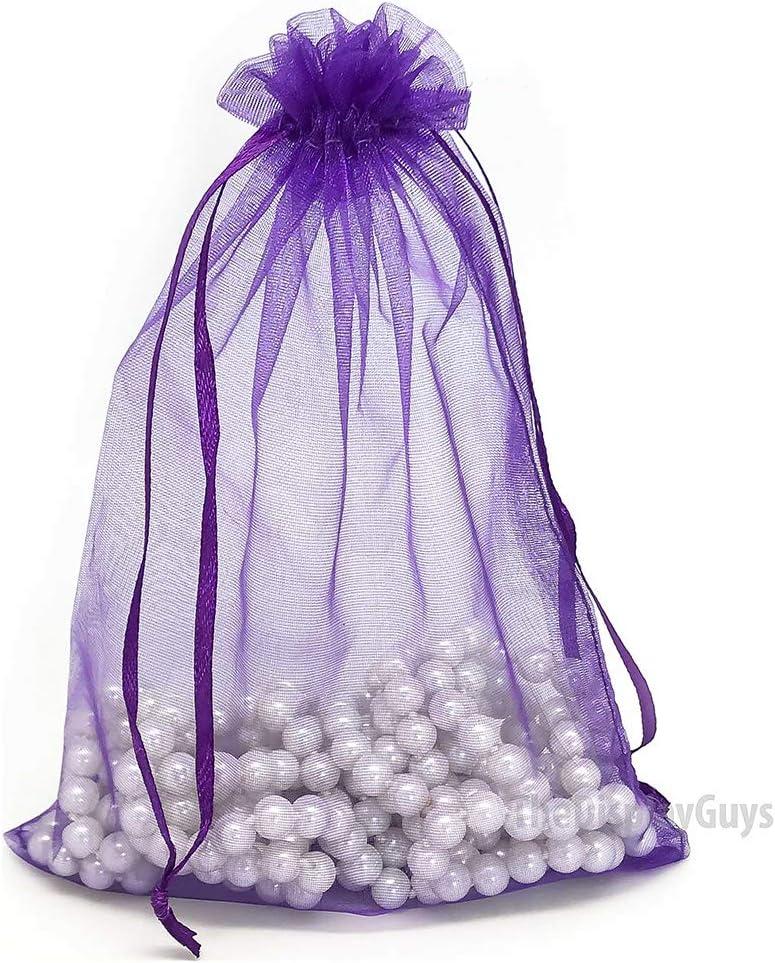 TheDisplayGuys 100-Pack 6x8 Purple Sheer Organza Gift Bags with Drawstring, Jewelry Candy Treat Wedding Party Favors Mesh Pouch