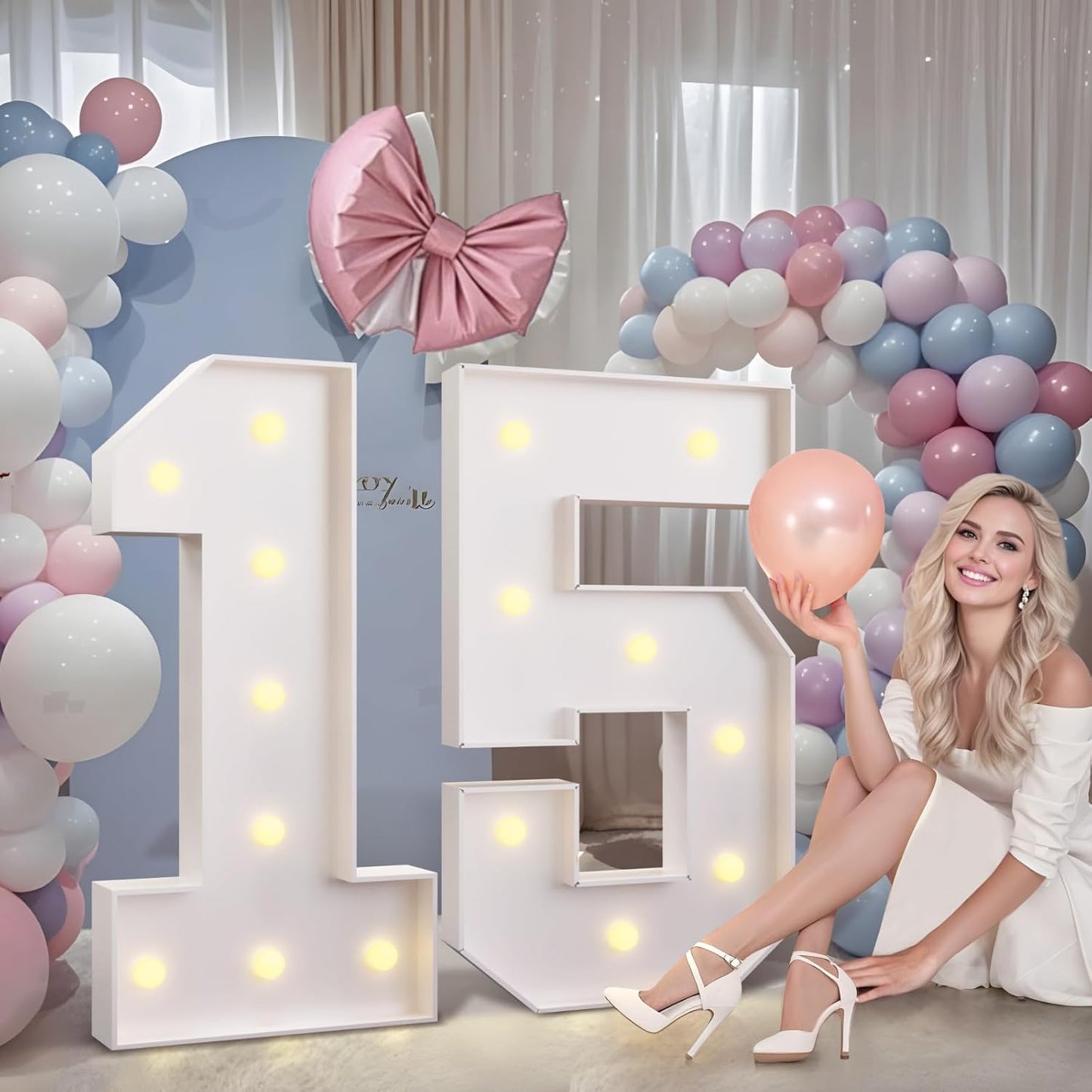 imprsv 3FT Marquee Numbers 15, Light Up Numbers for 15th Birthday Decorations Anniversary Party Decor, Number 15 Light Up Number, Pre-Cut Foam Board Kit