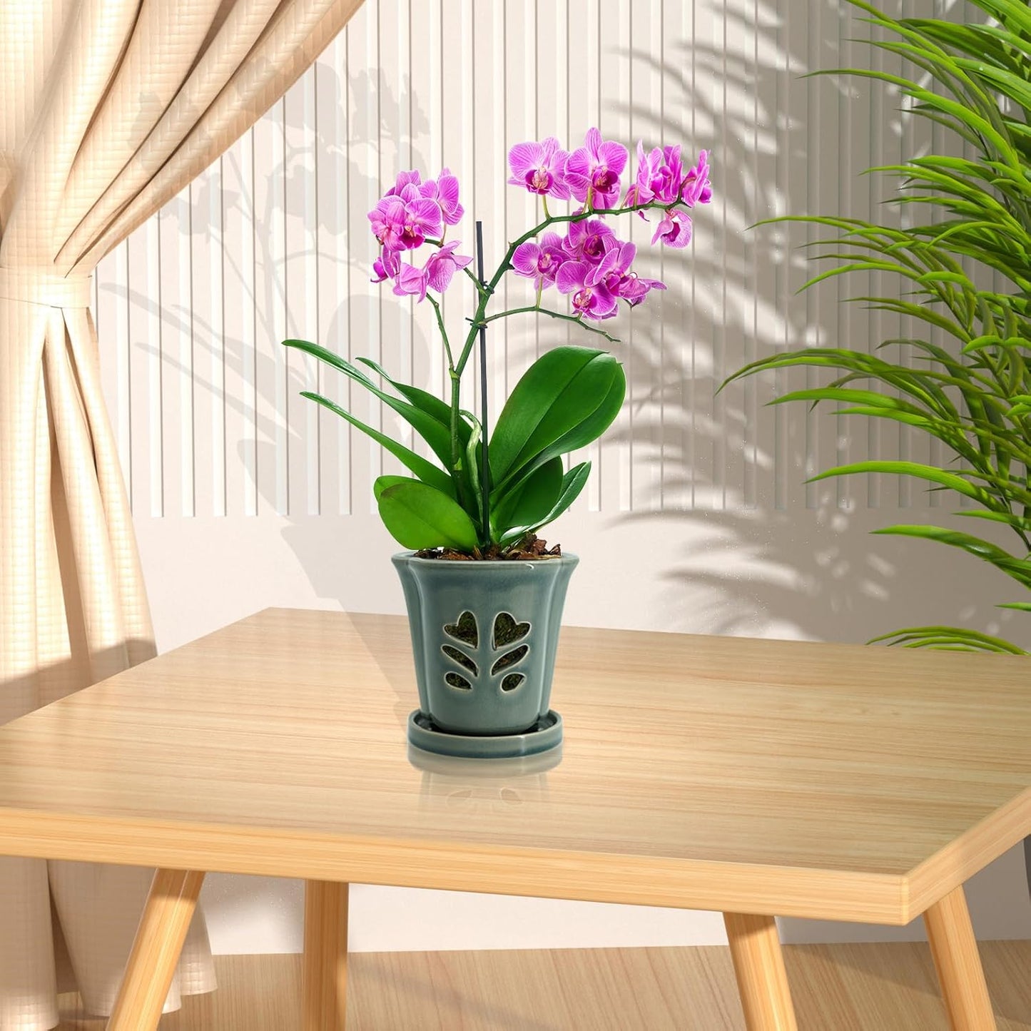 4 Inch Orchid Pot, Orchid Pots with Holes, Ceramic Orchid Pot for Repotting, Beatiful Ice Cracked Glaze Ceramic Plant Pot for Plants Indoor Outdoor.