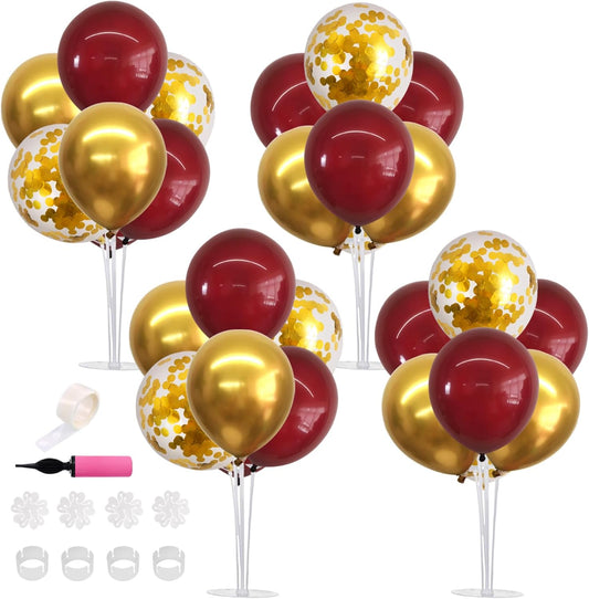 TONIFUL 4 Set Burgundy Red Gold Balloon Centerpieces for Table,Balloon Stand Kit for Graduation Decorations 2025,Christmas Party Decoration,New Year's Eve,Anniversary,Thanksgiving,Birthday Decorations