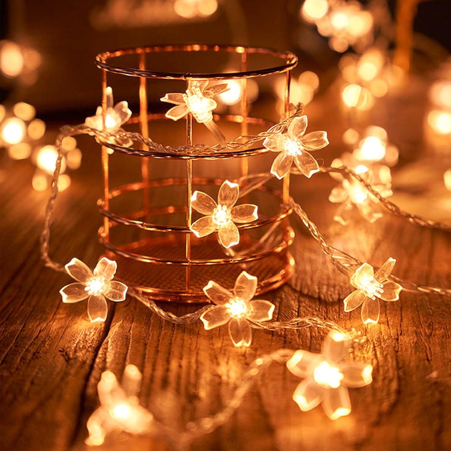 Decorative Flower String Lights for Bedroom, Battery Operated & USB Plug in 10 FT 30 LED Cute Fairy Cherry Blossom Floral Lamps Indoor Outdoor Christmas Holiday Hanging Vine Decorations (Warm White)