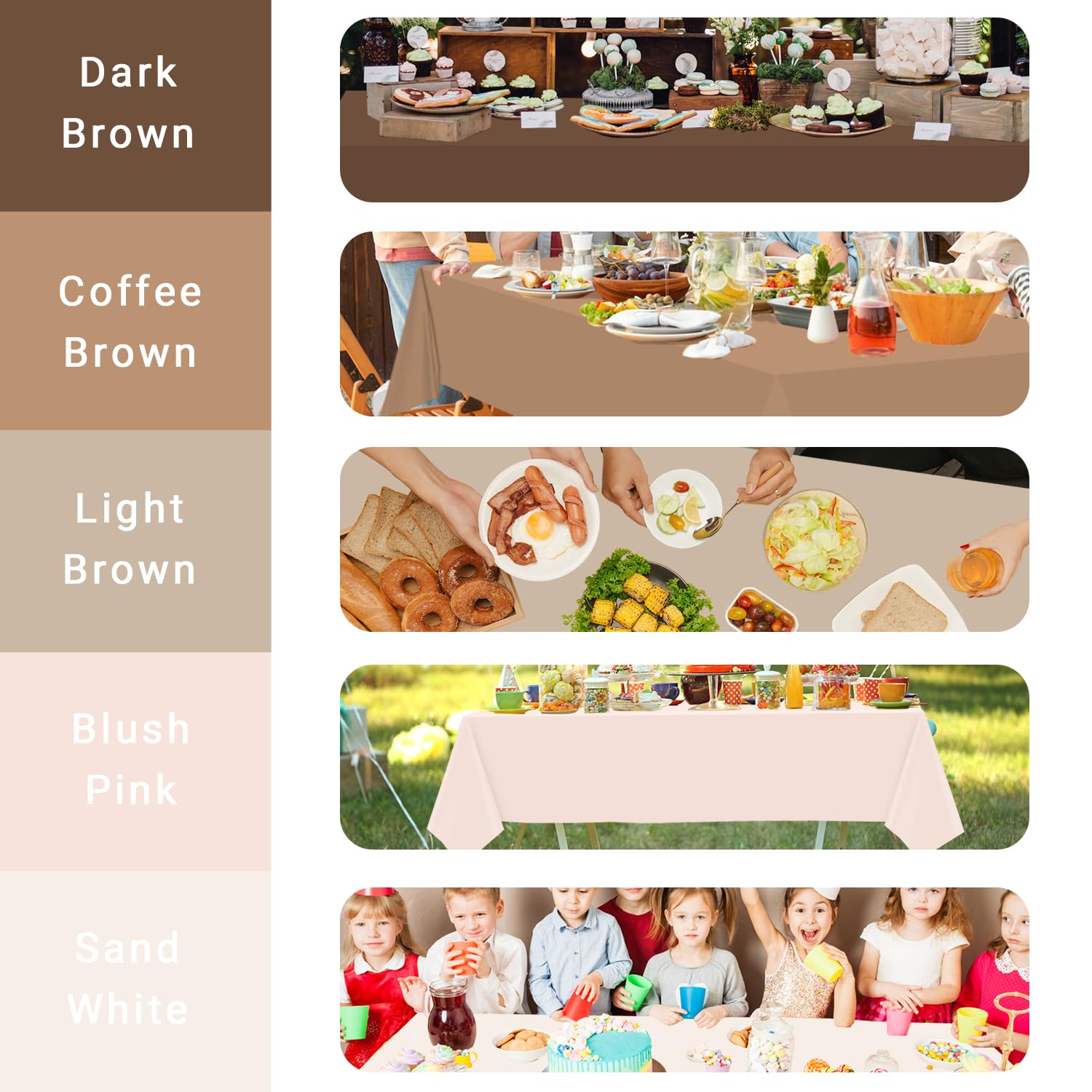 CMUSKO 54 x 108 Inch Boho Tablecloths-5Pcs Gradient Brown Neutral Disposable Plastic Table Covers
