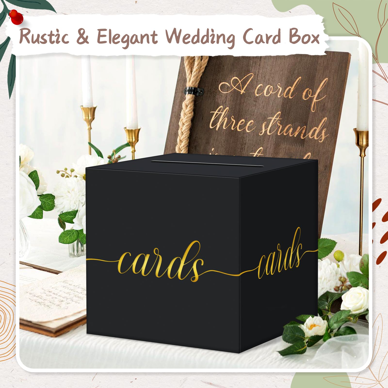 QIKSION Elegant Card Box for Party, Gold Foil Graduation Card Box, Black