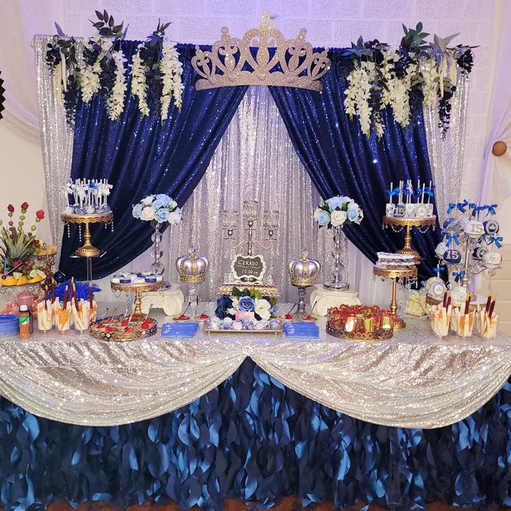 Poise3EHome 6FT x 8FT Navy Blue Sequin Photography Backdrop Curtain for Party Decoration, Navy Blue