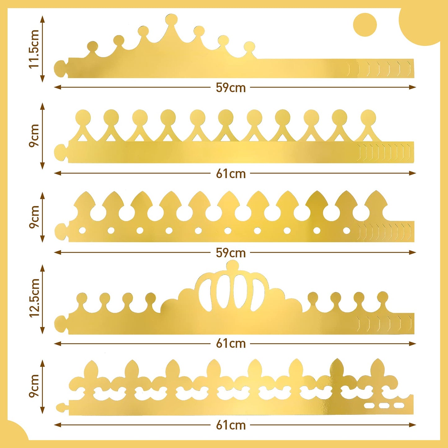 Chinco 34 Pcs DIY Gold Paper Crown for Kids Birthday Party with Gem Sticker