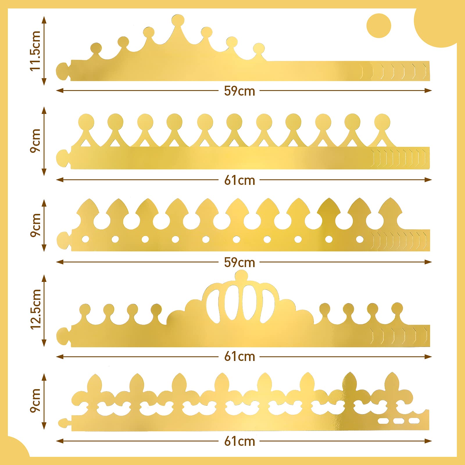 Chinco 34 Pcs DIY Gold Paper Crown for Kids Birthday Party with Gem Sticker