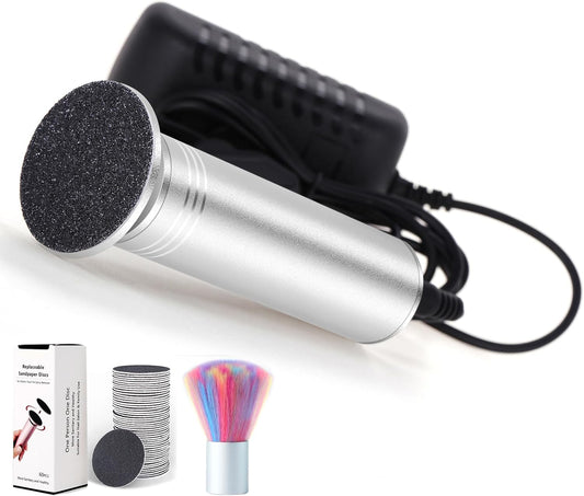 Upgraded Electric Callus Remover for Feet 1200rpm, Adjustable Speed Professional Electric Foot File Pedicure Foot Sander with 60 Replaceable Sandpaper Discs for Heel Dead Skin, Silver