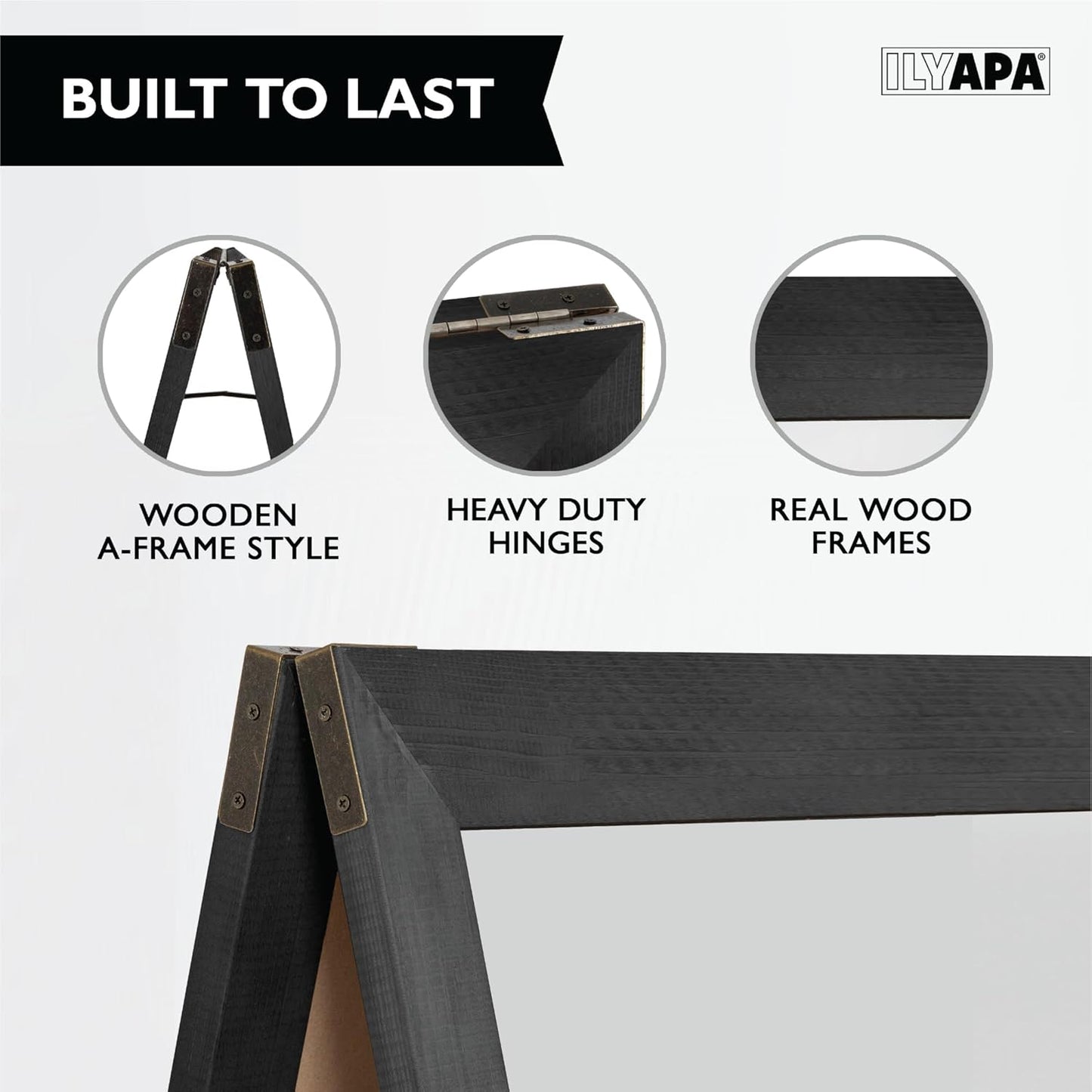 Ilyapa Wooden Dry Erase A Frame Sign - Magnetic Whiteboard Sidewalk Menu Board Outdoor - Menu Display for Restaurant, Food Truck - 58x27 inch - Black