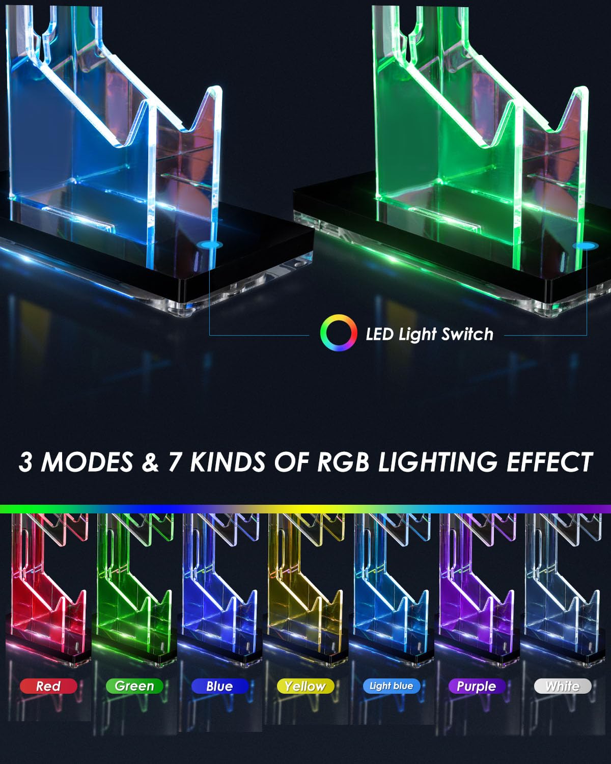 OAPRIRE Headset and Controller Stand with Lights, 2 Tier Acrylic Game Controller Holder, Controller and Headset Stand for Desktop,Universal Design Compatible with PS5/PS4/XBOX/SWITCH (Black)