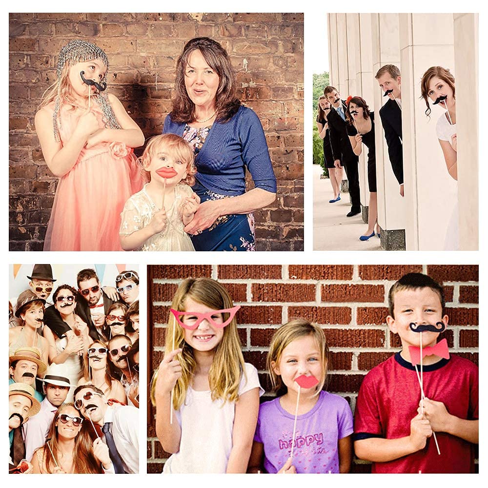 Party Props for Photo Booth Birthday Wedding Kids Adult Prom 58 Pcs, Rowae DIY Funny Costumes with