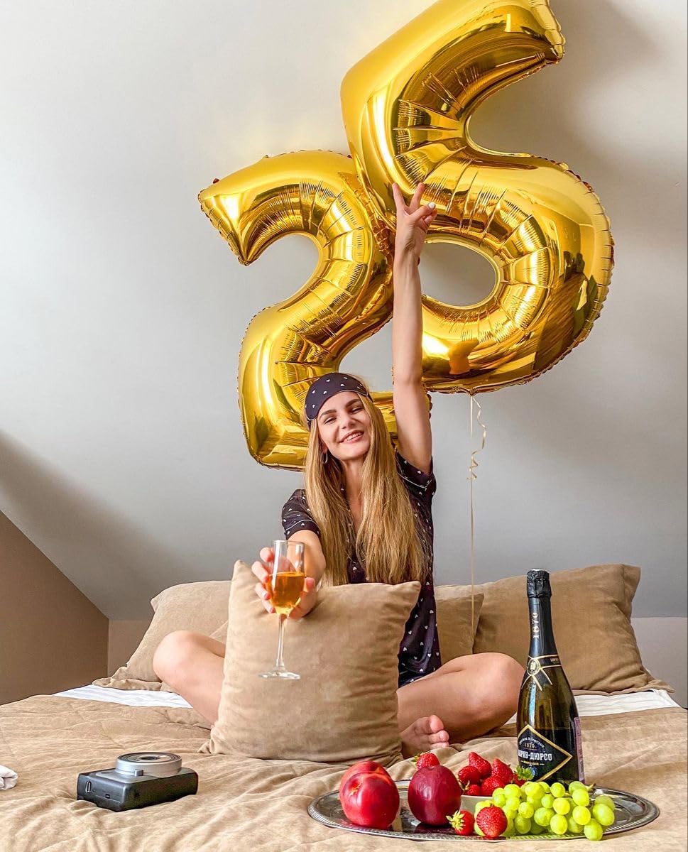 40 Inch Gold Number 5 Balloon Gold Mylar Foil 5 Number Balloons Girl Boy 5 15 25 Birthday Decorations Party Supplies for Women Men Anniversary Graduations Photo Shoot Decorations