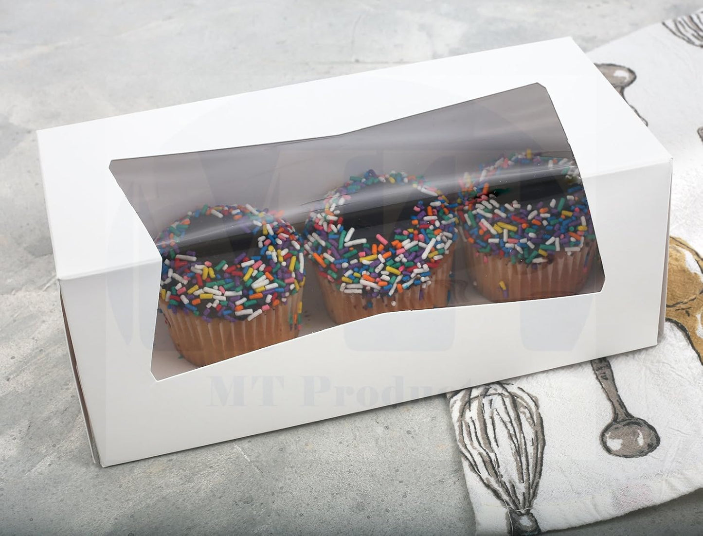 MT Products White Cupcake Boxes 9" x 4" x 3.5" - Auto Pop-Up Bakery Boxes with Window (Pack of 200) - Made in the USA