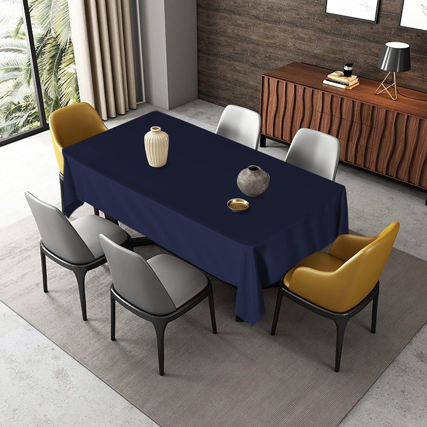 Fitable Rectangle Tablecloth Stain and Wrinkle Resistant Washable Polyester Table Cloth for Buffet Parties and Camping (54x78 inch, Navy Blue)