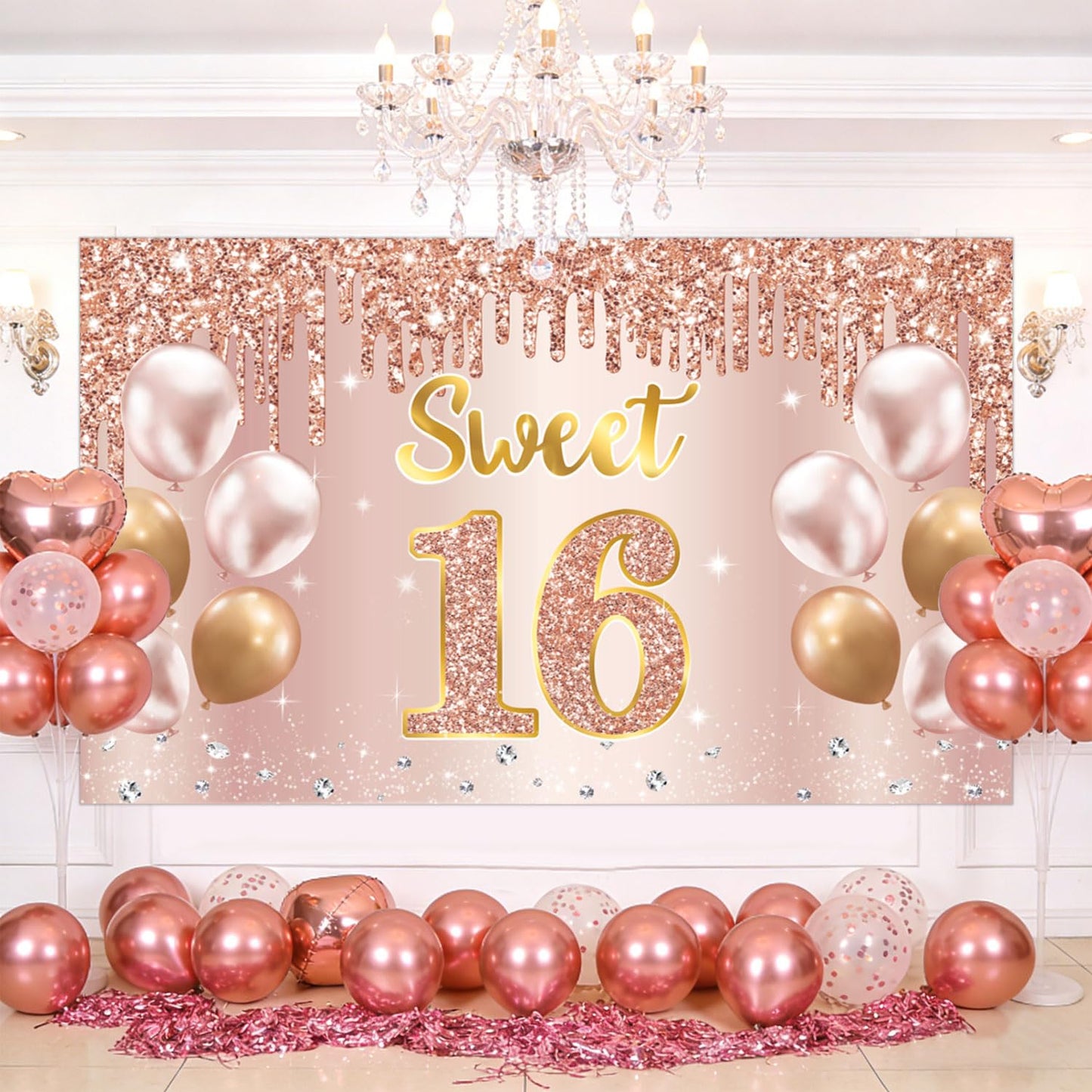 Sweet 16 Party Decorations – 16th Birthday Decorations Backdrop, Banner, Honeycomb Centerpieces