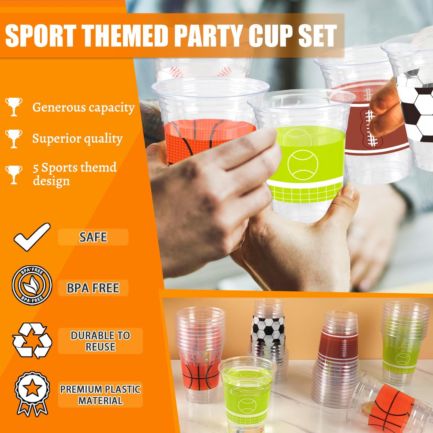 CUPLOOV Sports Theme Birthday Party Decoration Cups for Kids Favors
