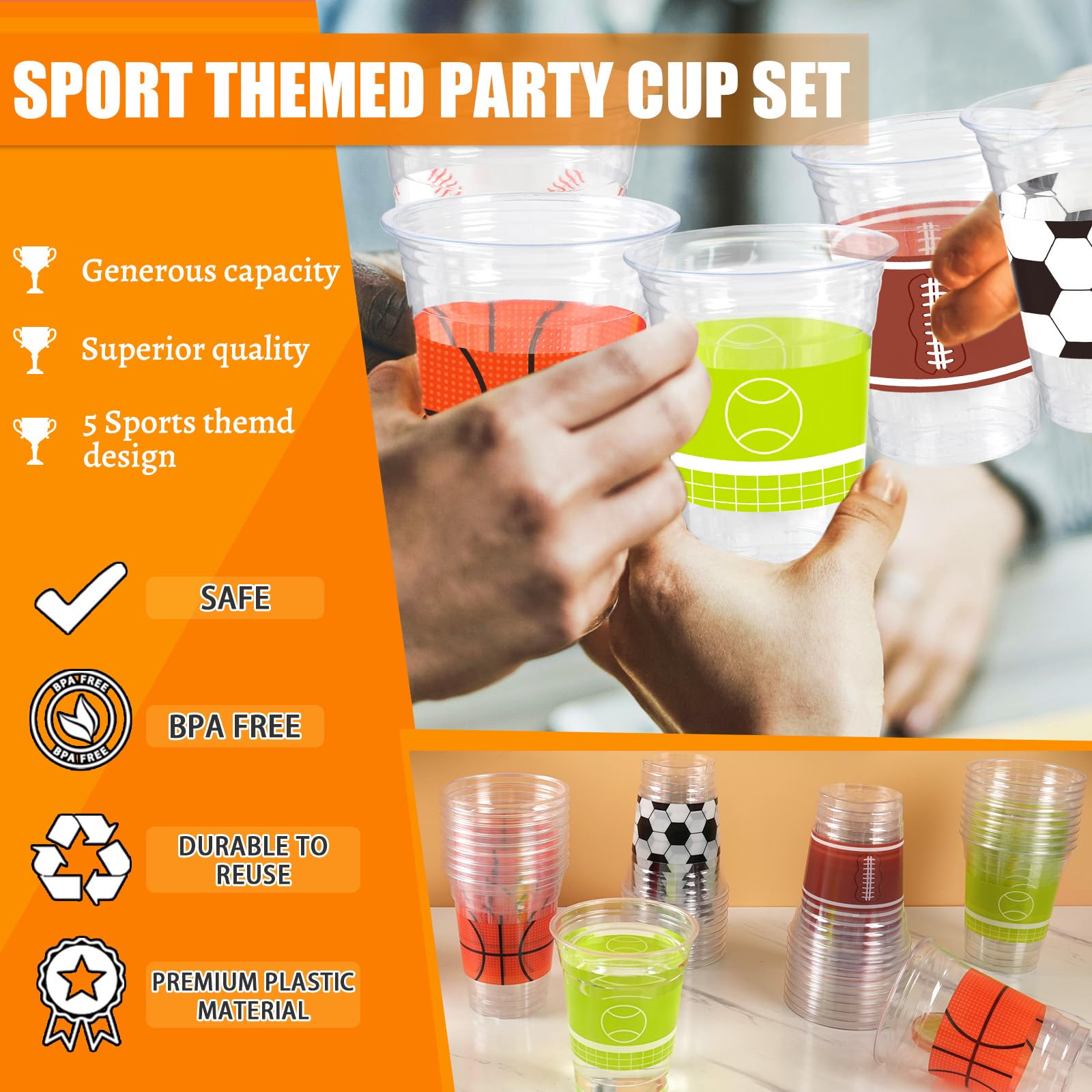 CUPLOOV Sports Theme Birthday Party Decoration Cups for Kids Favors