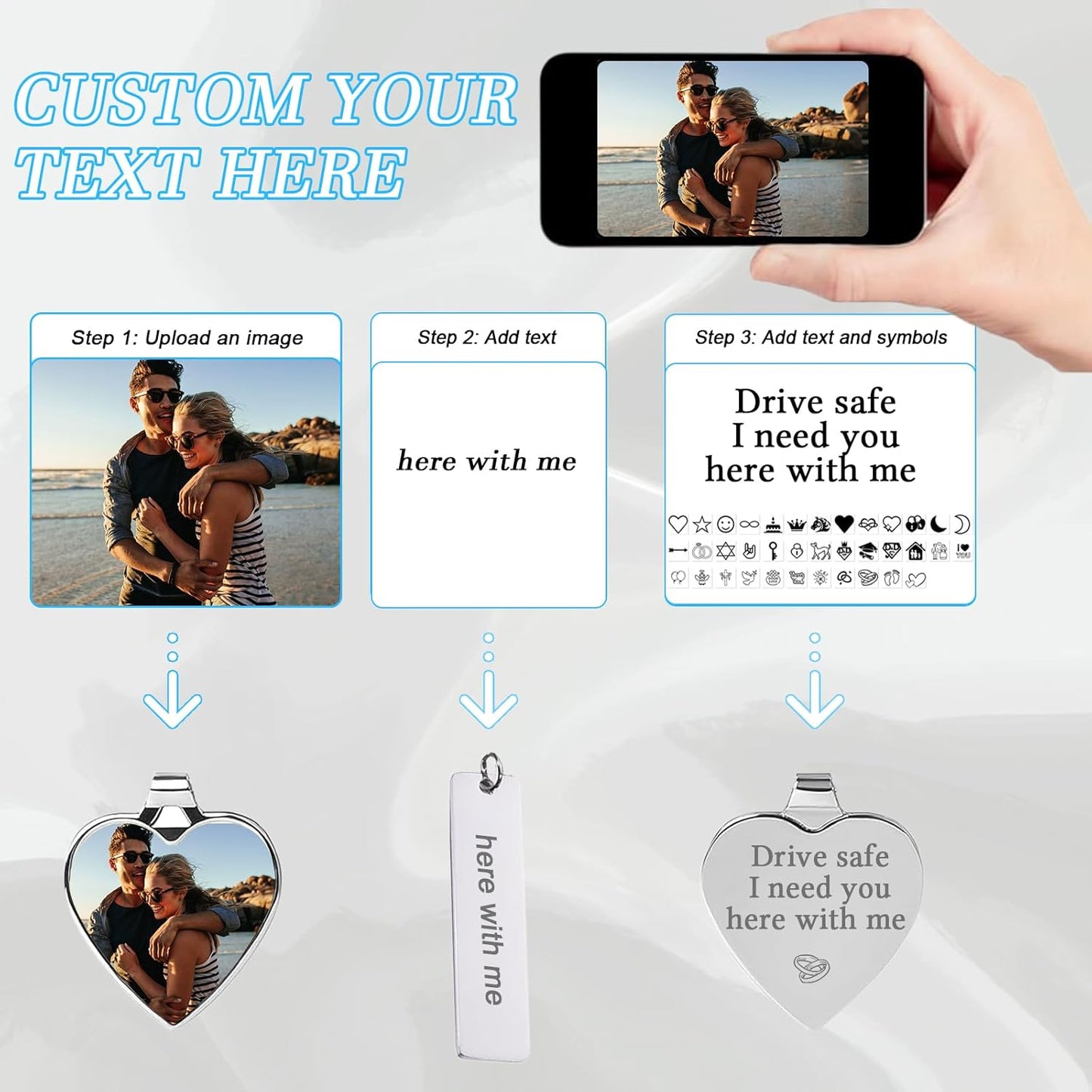 Custom Keychain with Picture Double-sided Personalized Photo Text Keychain, Gift for Anniversary Birthday Christmas