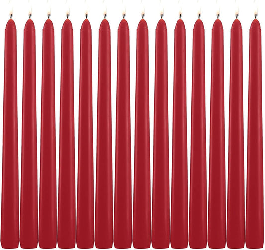 14 Pack Tall Red Taper Candles - 10 Inch Red Dripless, Unscented Dinner Candle - Paraffin Wax with Cotton Wicks - 8 Hour Burn Time.
