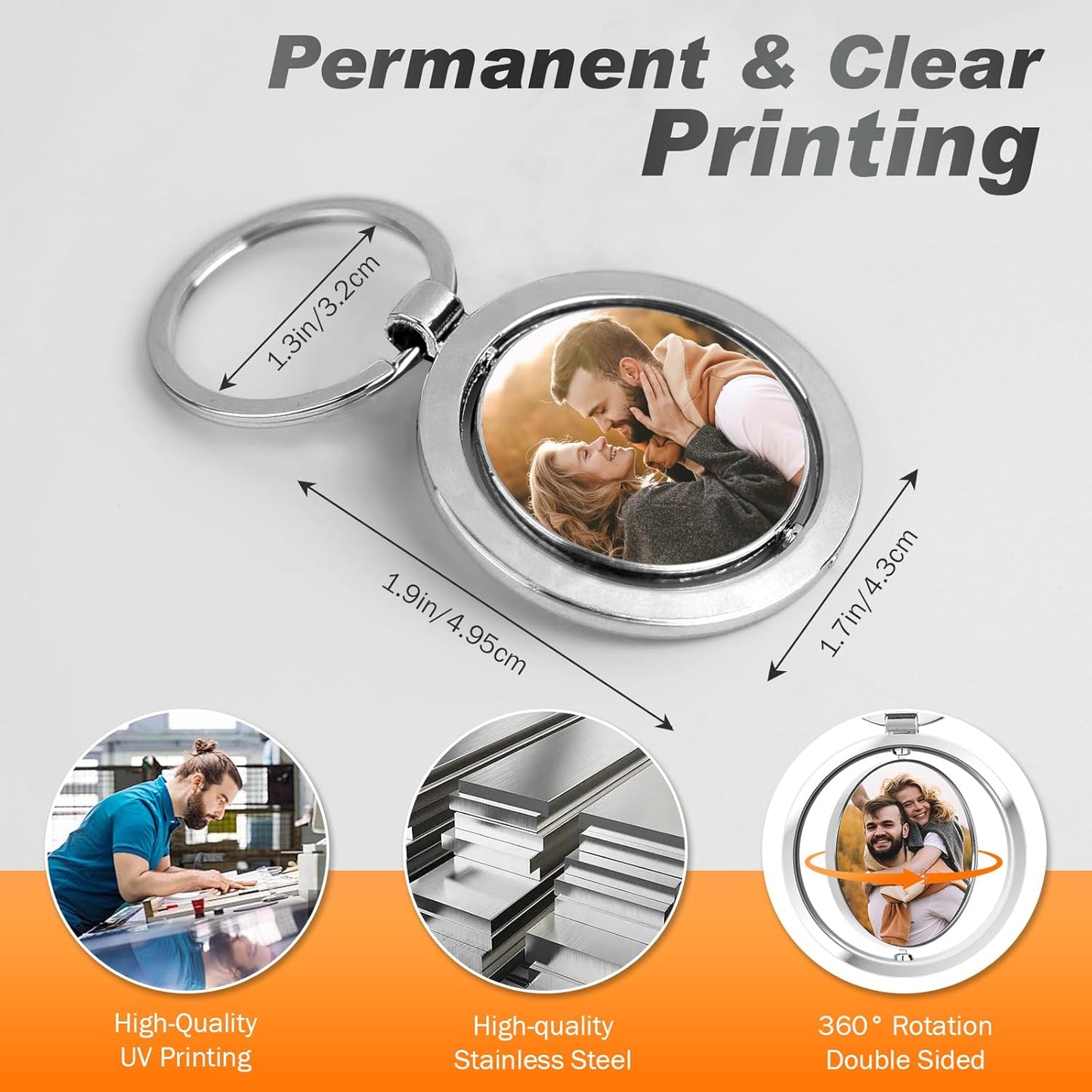 Custom Keychain with Picture, Personalized Photo Keychain with LOGO Text, Customized Gifts for Boyfriend Couple