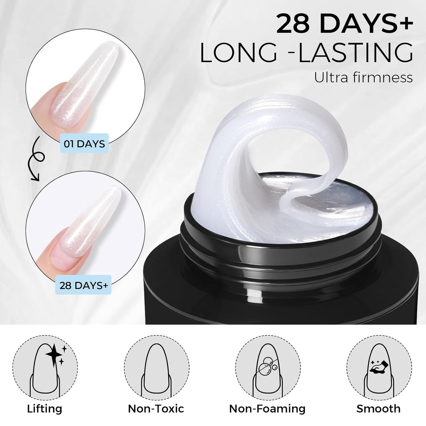 TOMICCA 3D Gel Nail Art, White Sparkles Sculpting Gel for Nail Art 1.76 OZ 3D Nail Hard Gel Nail Gel Nail Extension Gel for Nails Manicure DIY at Home Glitter