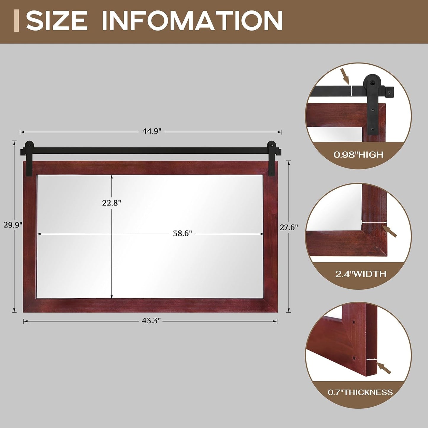 COGOOD Farmhouse Bathroom Mirror - 45 x 30 Rustic Wood Framed Wall Barn Door Mirror for Entryway, Living Room, Entryway Wall Decor (Espresso)