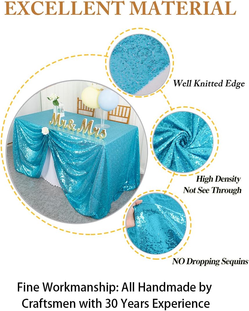ShinyBeauty Sequin Tablecloth 72x72-Inch Turquoise Square Sequin Table Cover Aqua Glitter Table Cloth for Parties Sparkly Table Linens for Weddings Bridal Shower Birthday Party Event Table Decor