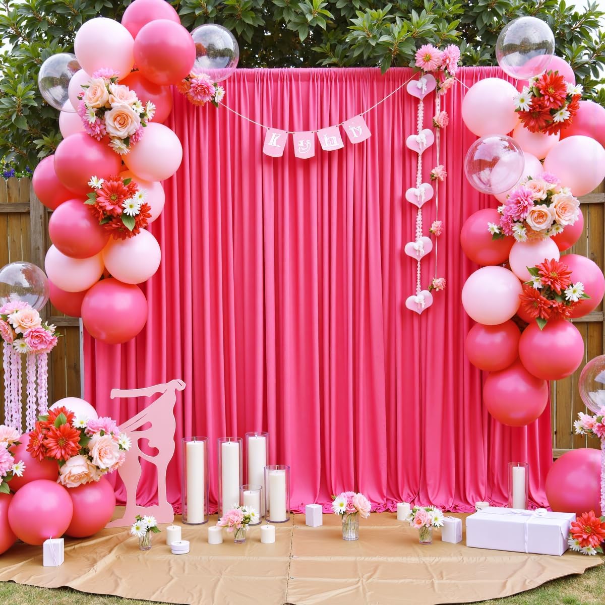 20 ft x 10 ft Wrinkle Free Fuchsia Backdrop Curtain for Parties, 4 Panels Polyester Hot Pink Photo Backdrop Drapes for Wedding Birthday Party Baby Shower