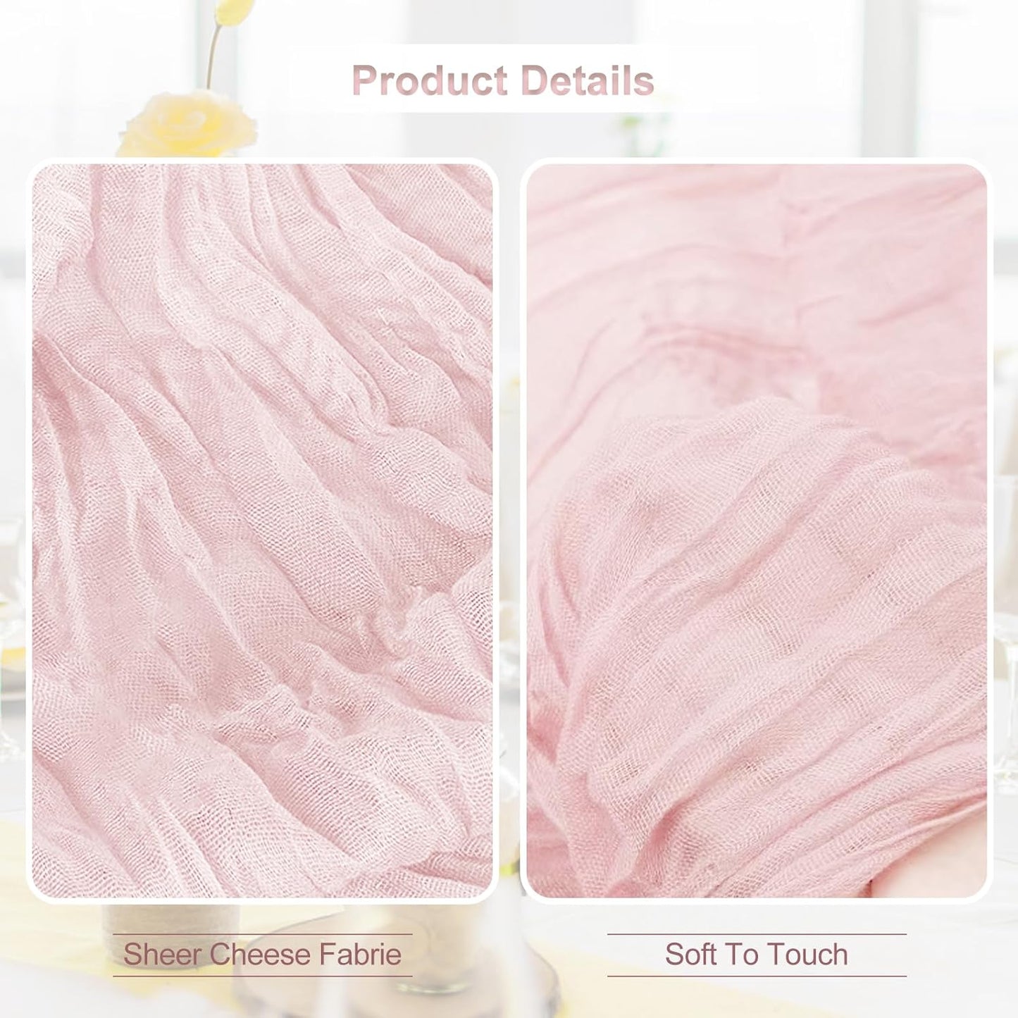 6 Pack Dusty Pink Cheesecloth Table Runner 35x120 Inch 10Ft Rustic Gauze Cheese Cloth Table Runner Sheer Cheesecloth Table Runners for Wedding Party Bridal Shower Decoration