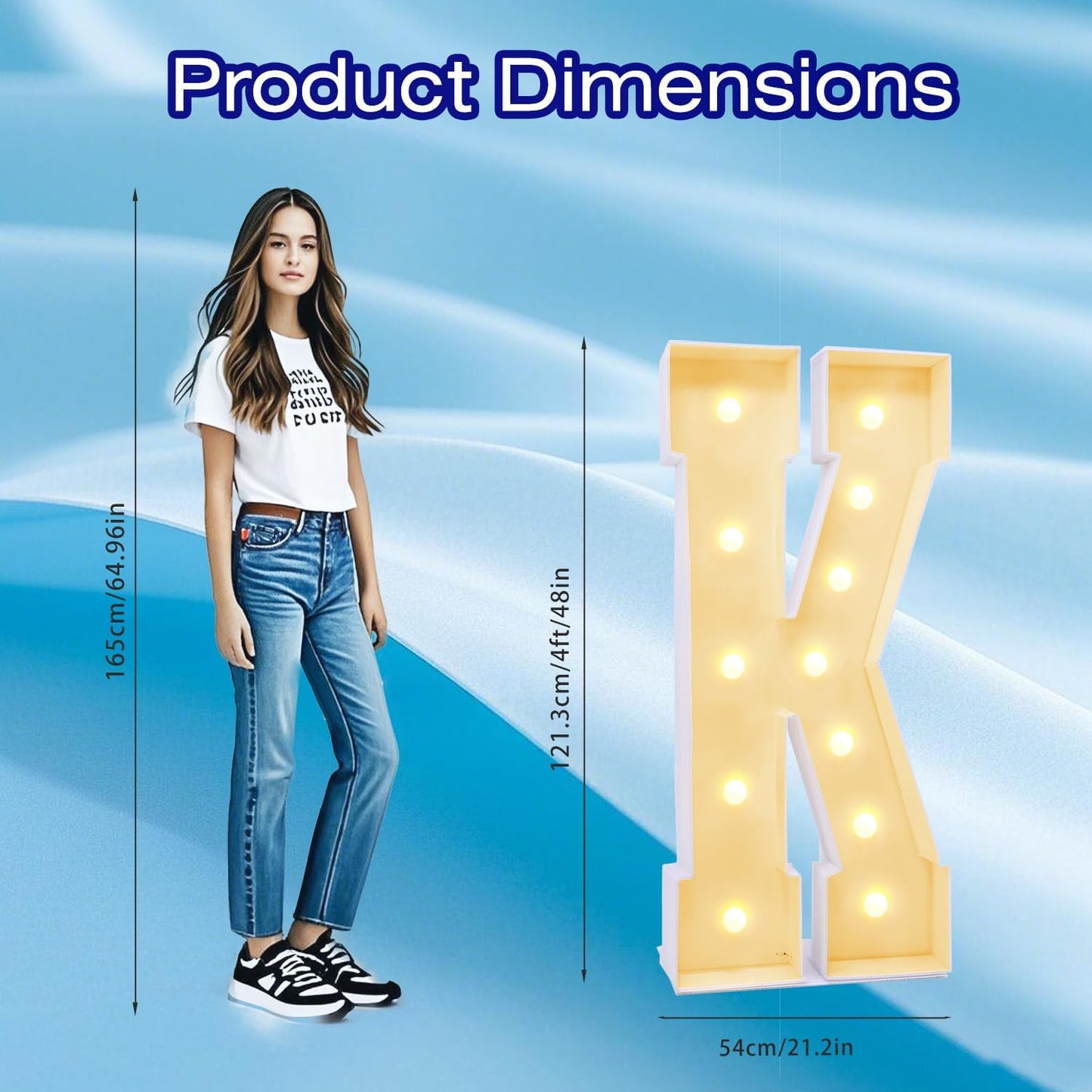 4FT Marquee Plastic Letters K - Light up Letters K Are Made from Corrugated Plastic Board - Quick Assembly Without Tools, Disassembled Components Can Be Used for Garage Sale Signs, Yard Sale Signs