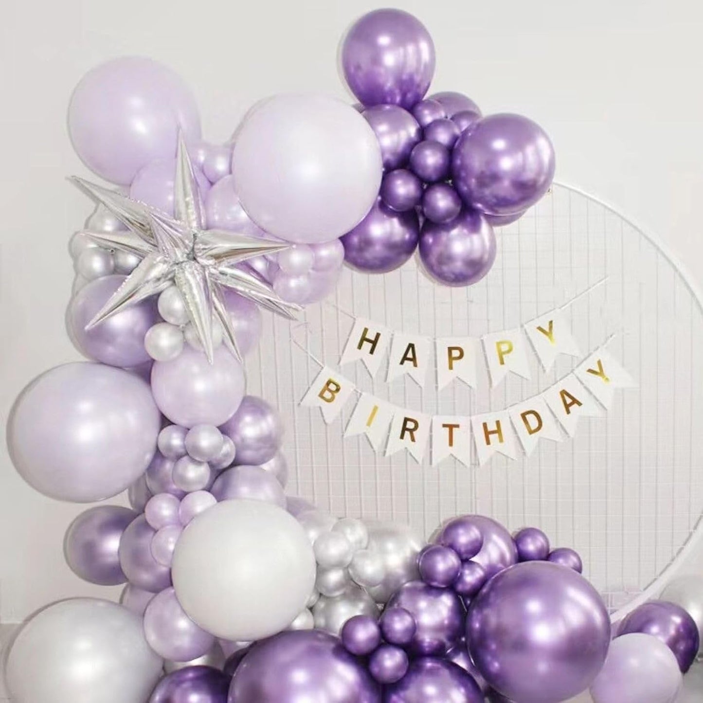 FunHot Silver and Purple Balloons, 60Pcs 12 Inch Metallic Silver Confetti and White Latex for Girls Women Birthday Wedding Baby Shower Party Decorations