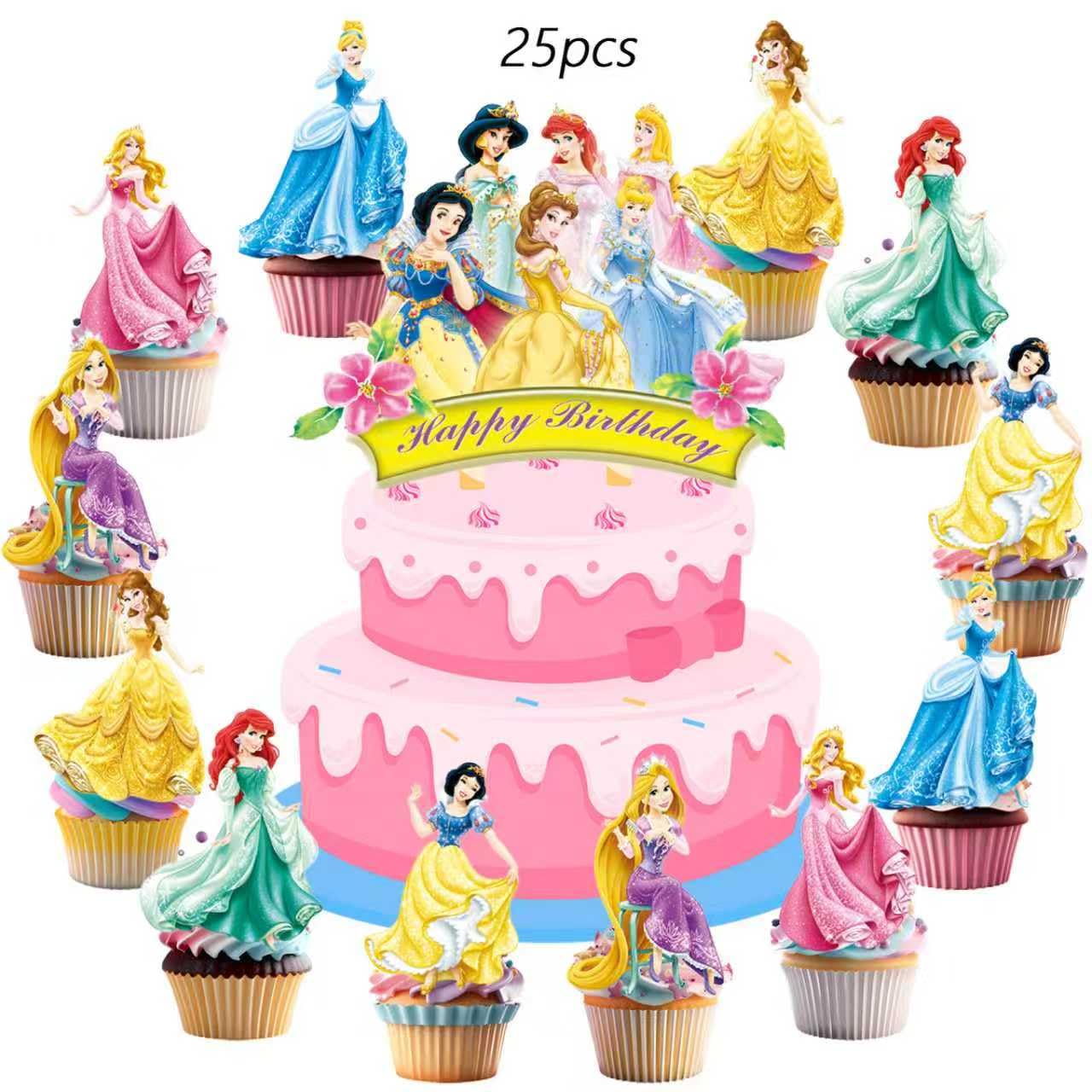 62PCS Disne Princess Party Supplies, Birthday Decorations Set Include Banner, Balloons, Backdrop