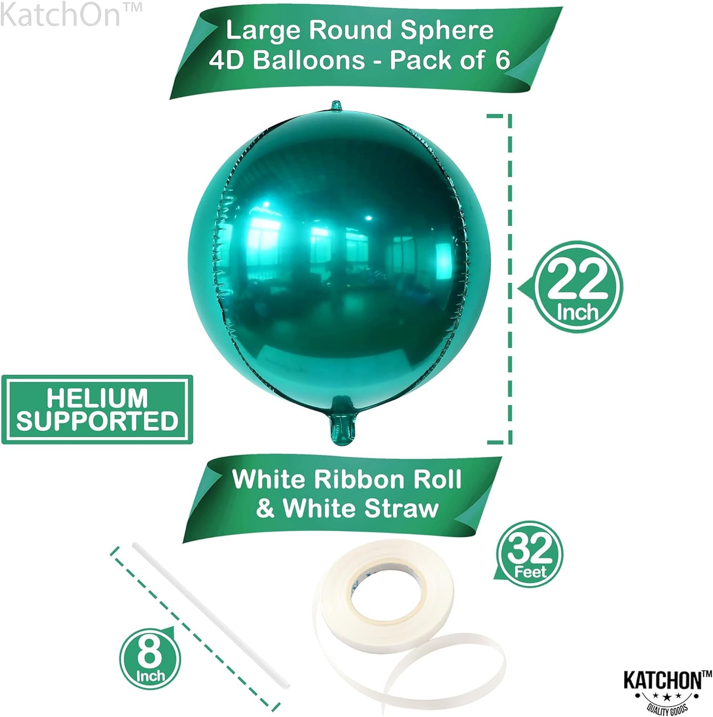 KatchOn, Metallic Emerald Green Balloons - Big 22 Inch, Pack of 6 | Dark Green Mylar Balloons, Emerald Green Foil Balloons for Emerald Green Party Decorations | Graduation decorations 2025