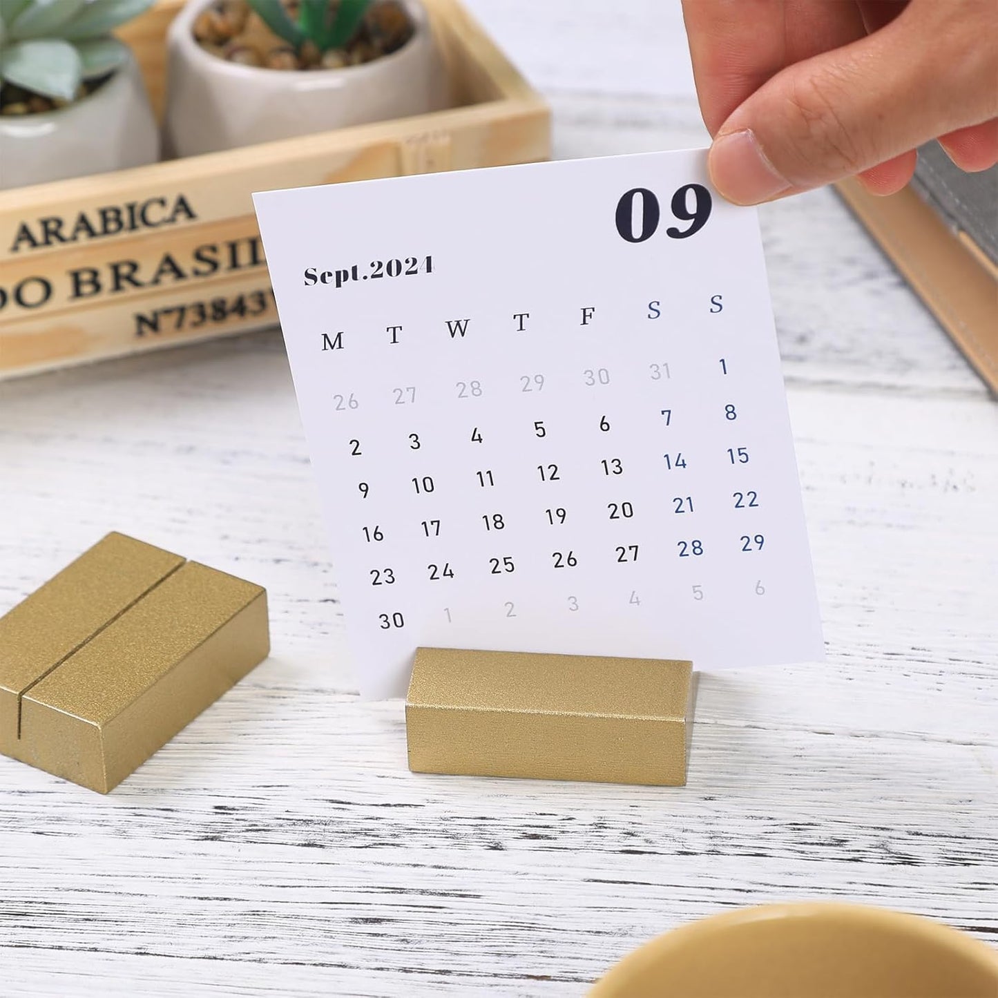 UNIQOOO 12 Pack Gold Birch Wood Stands /1.2mm Slot for Cardstock, Wedding Table Numbers Holders, Photo Holder, Photo Display Stand for Event Decor, Retail Shop, Cafe Restaurant Menu, Business Card, Name Tag